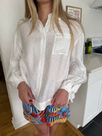 FRNCH Charlotte White Crinkle Buttoned Long Sleeve Top