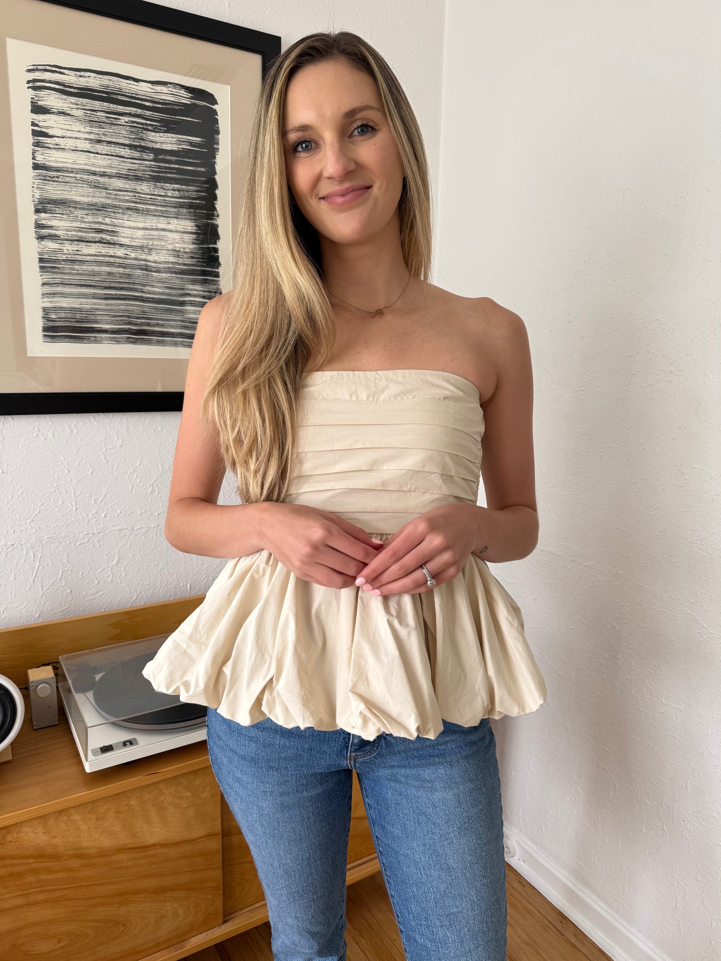 Sofie the Label Elsie Cream Peplum Sleeveless Top
