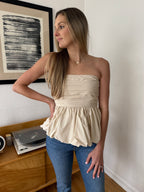 Sofie the Label Elsie Cream Peplum Sleeveless Top