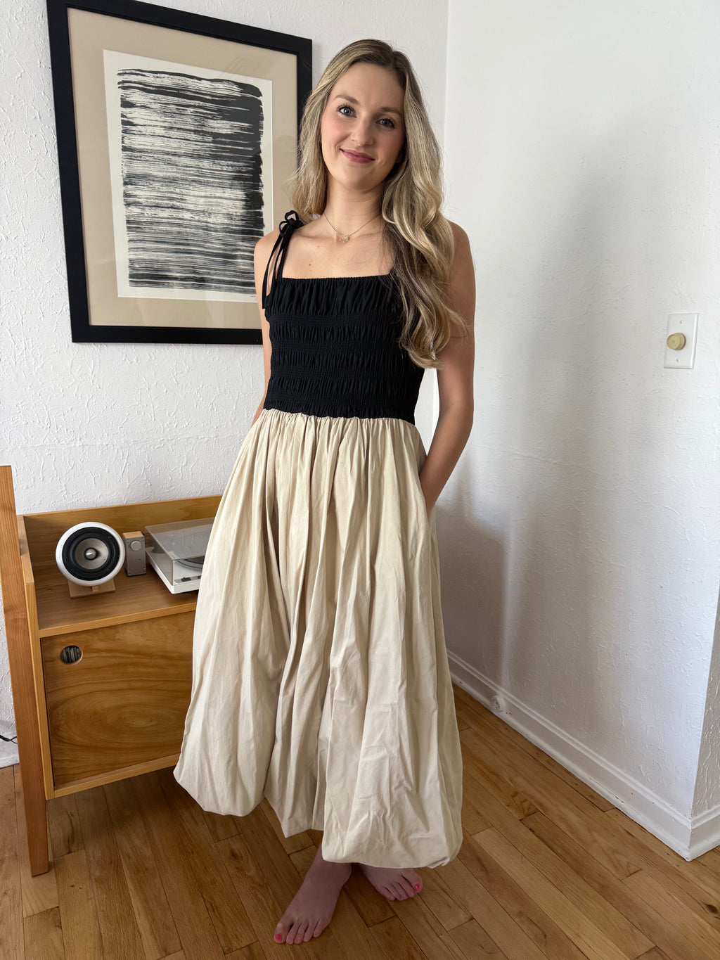 Miou Muse Fiona Black and Tank Bubble Hem Midi Dress