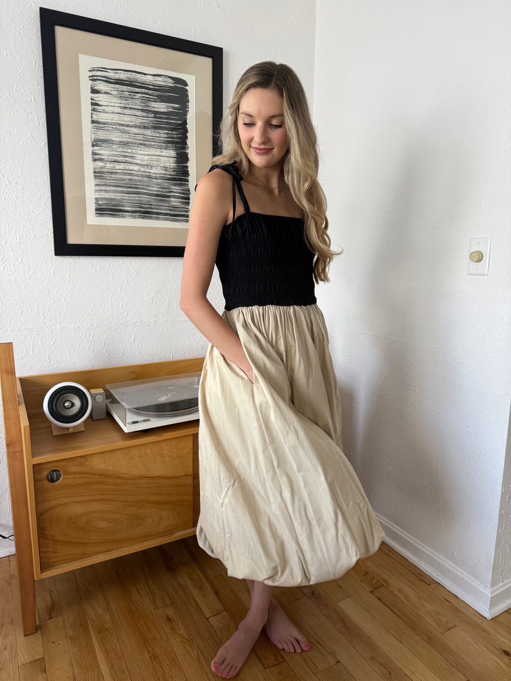 Miou Muse Fiona Black and Tank Bubble Hem Midi Dress