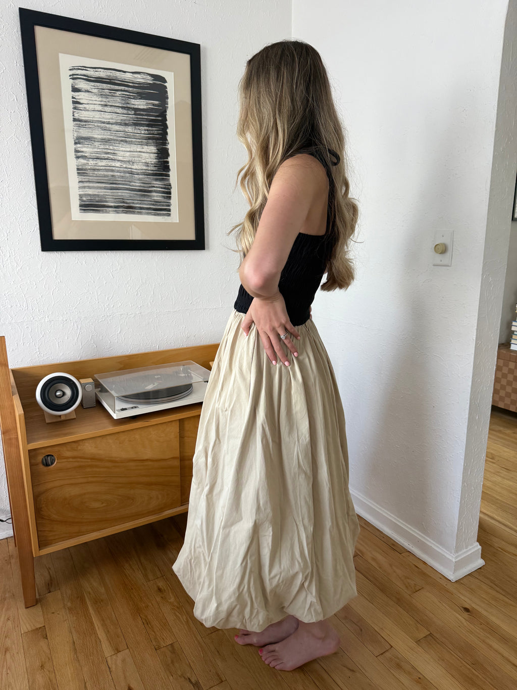 Miou Muse Fiona Black and Tank Bubble Hem Midi Dress