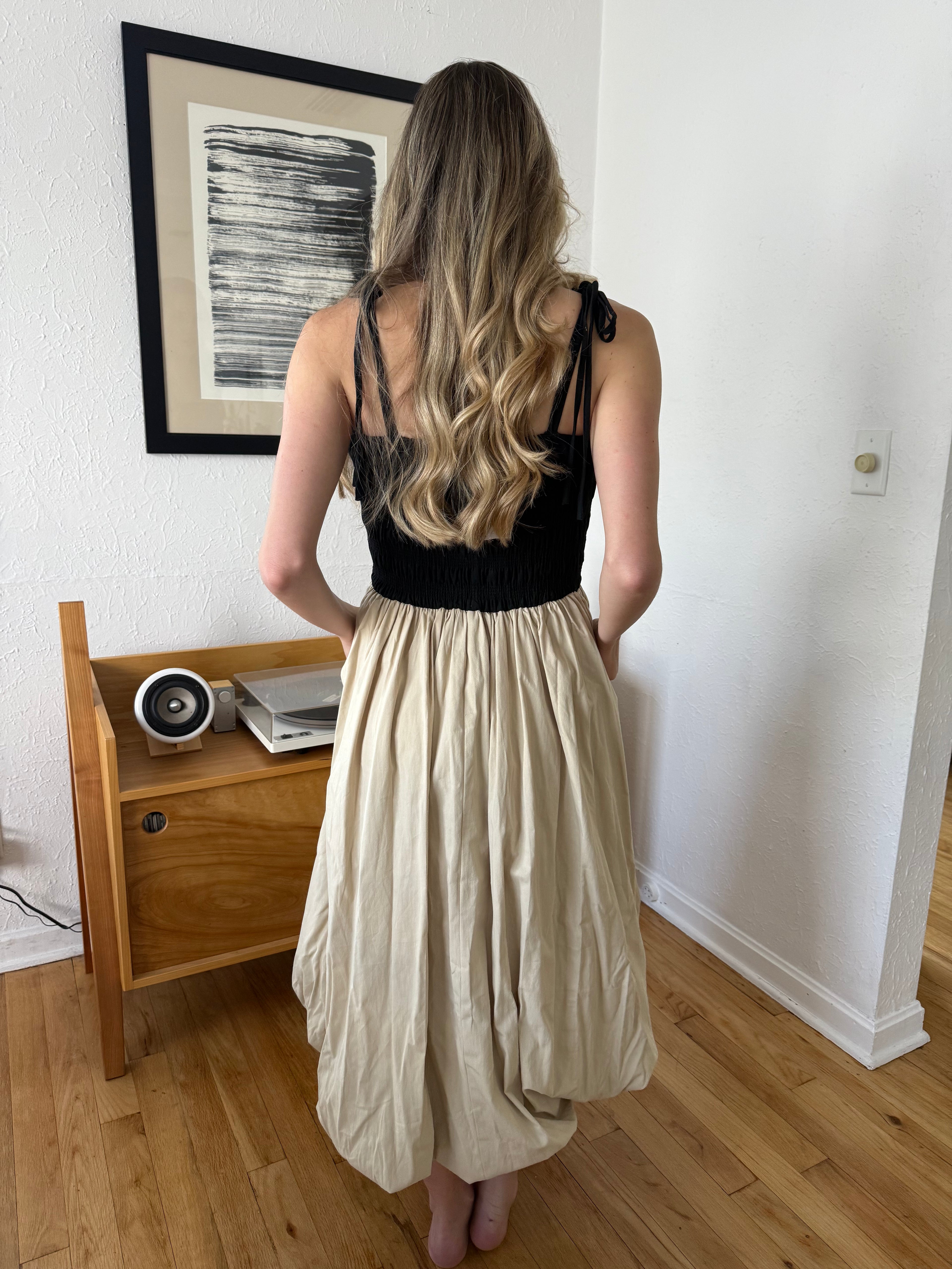 Miou Muse Fiona Black and Tank Bubble Hem Midi Dress