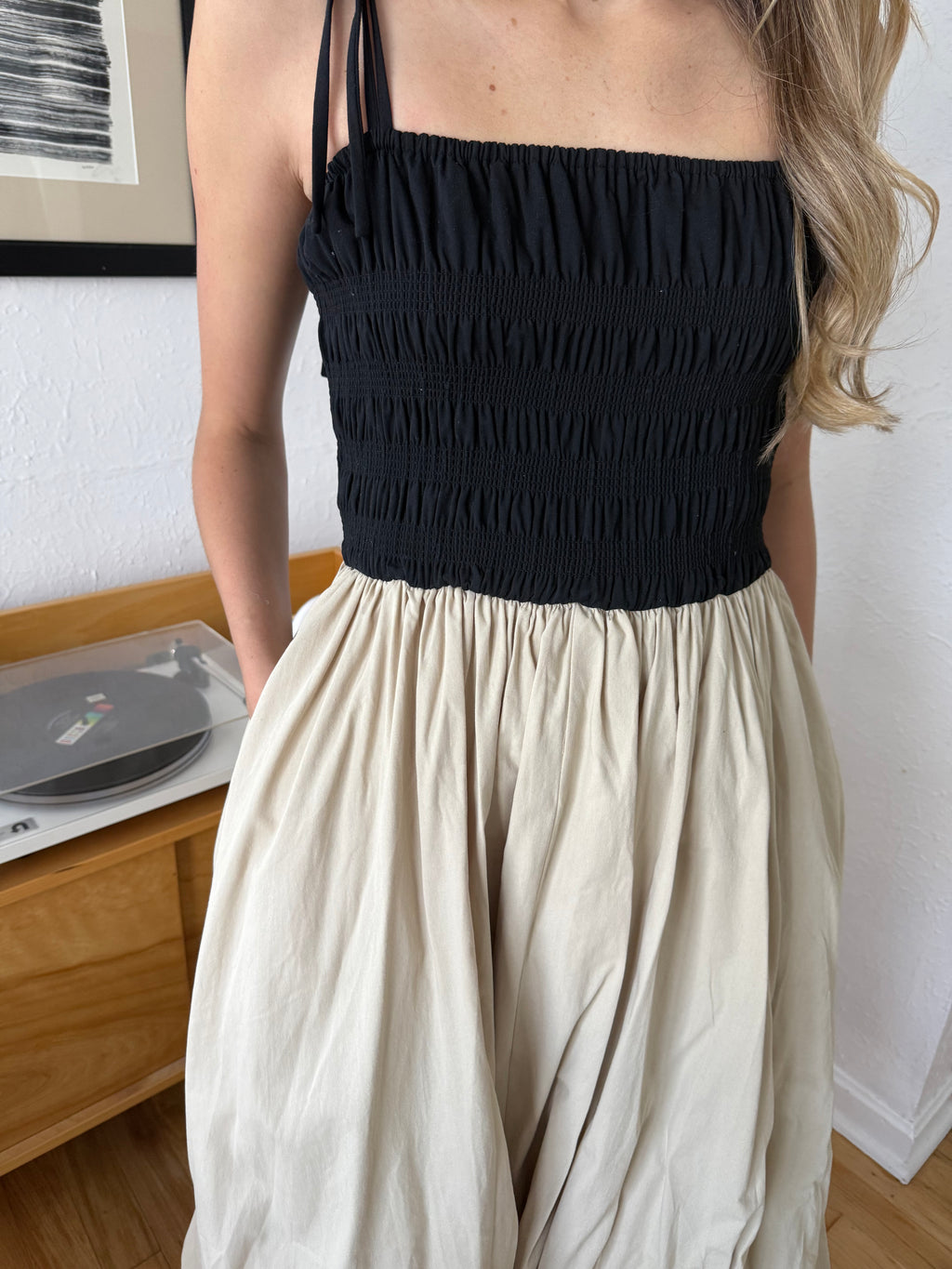 Miou Muse Fiona Black and Tank Bubble Hem Midi Dress