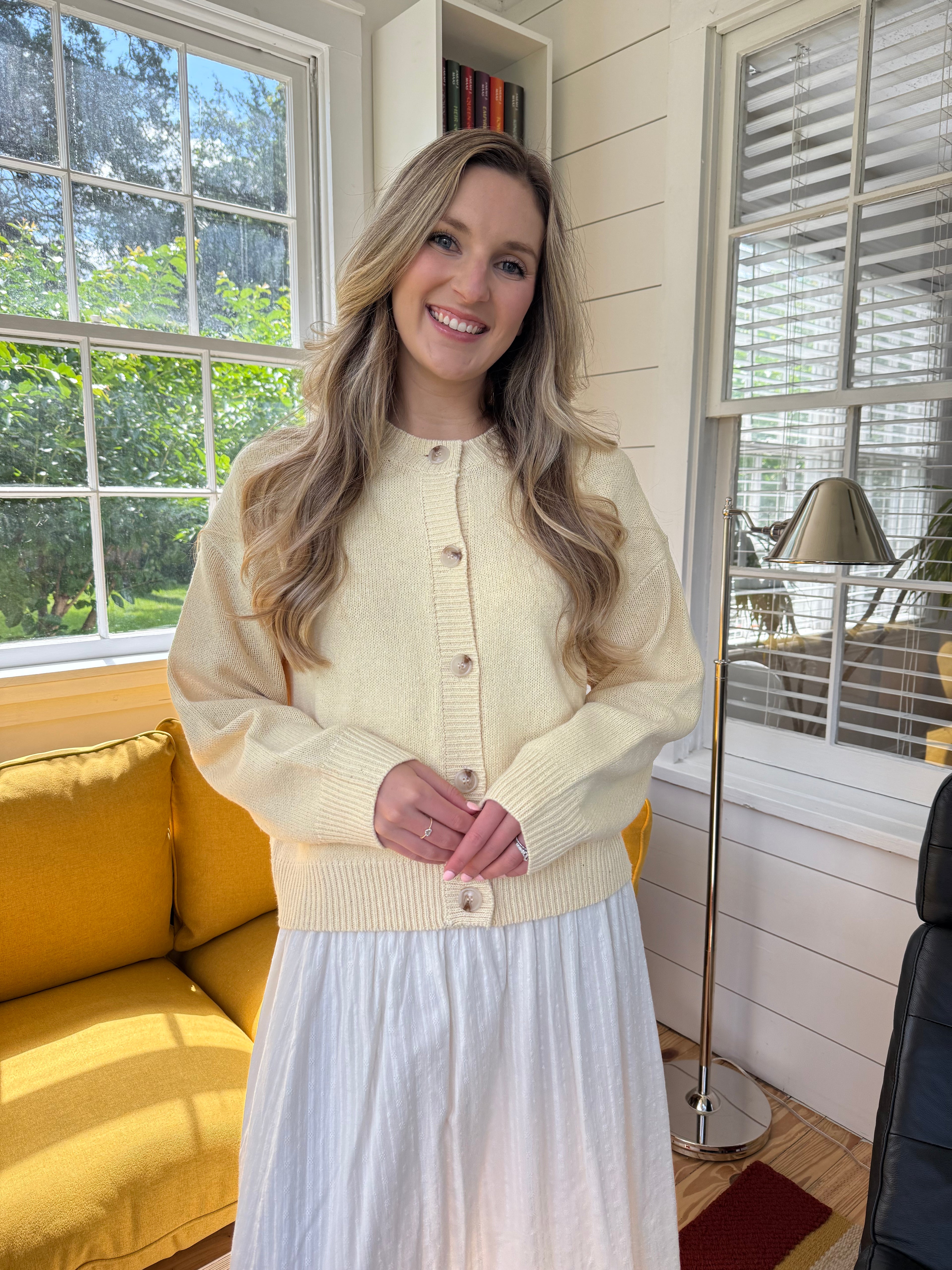 Millie Butter Yellow Knit Buttoned Cardigan Sweater