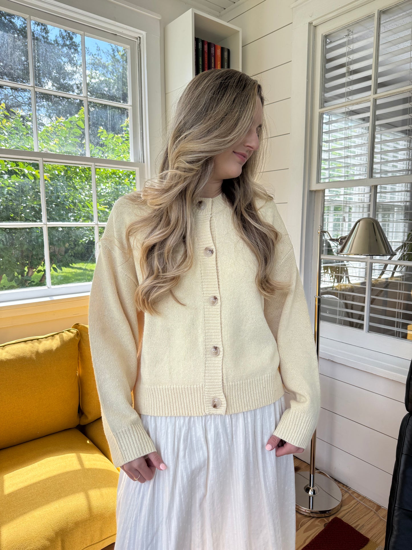Millie Butter Yellow Knit Buttoned Cardigan Sweater