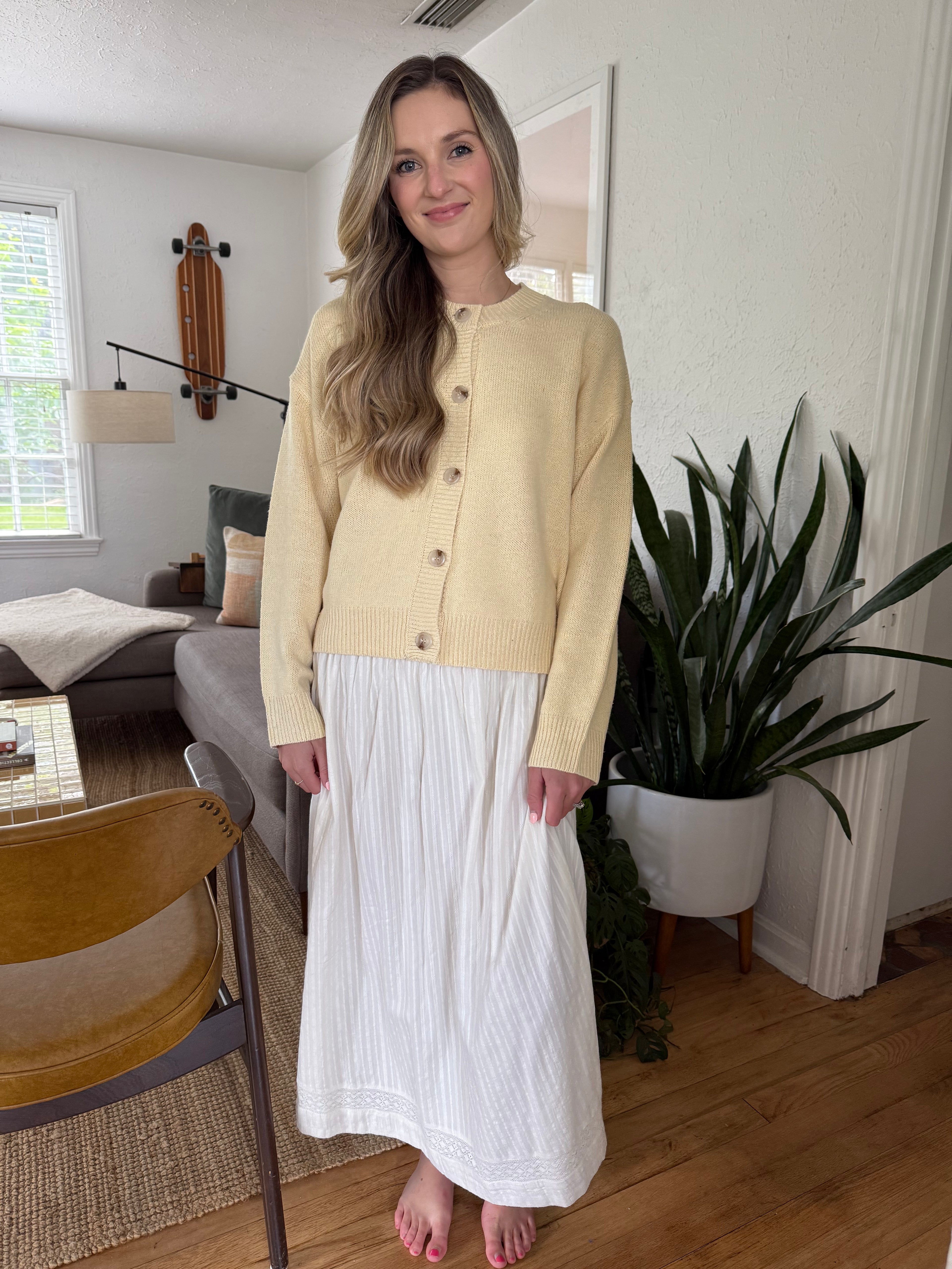 FRNCH Akane Cream Embroidered Midi Skirt