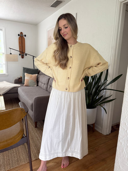 FRNCH Akane Cream Embroidered Midi Skirt