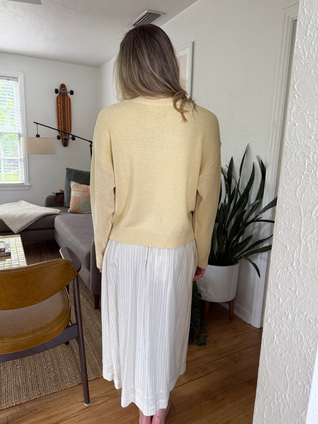 FRNCH Akane Cream Embroidered Midi Skirt