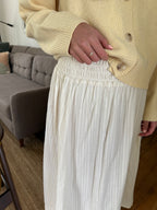 FRNCH Akane Cream Embroidered Midi Skirt