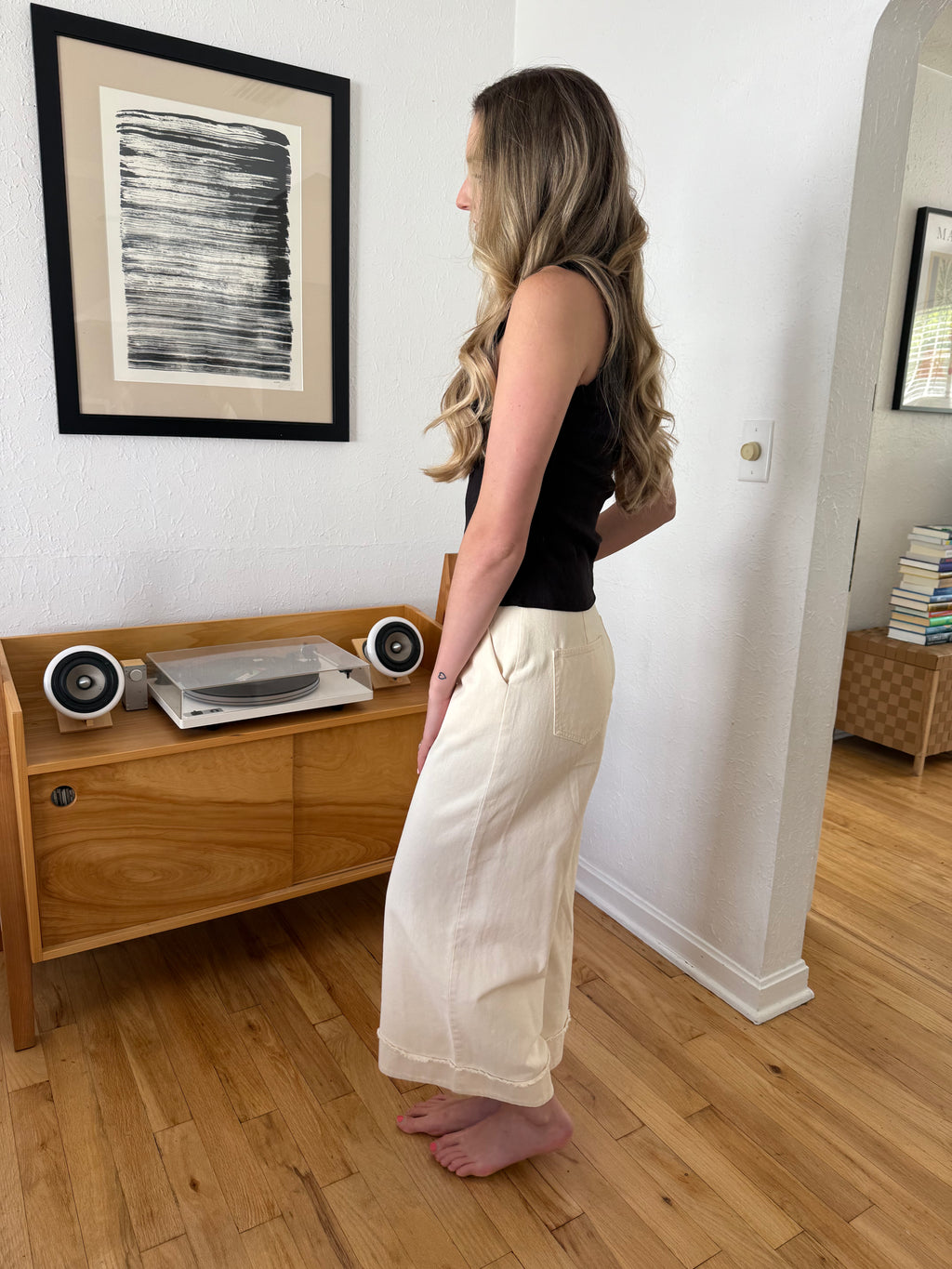 FRNCH Araceli Cream Wide Leg Fray Cuffed Pants