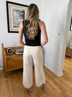 FRNCH Araceli Cream Wide Leg Fray Cuffed Pants