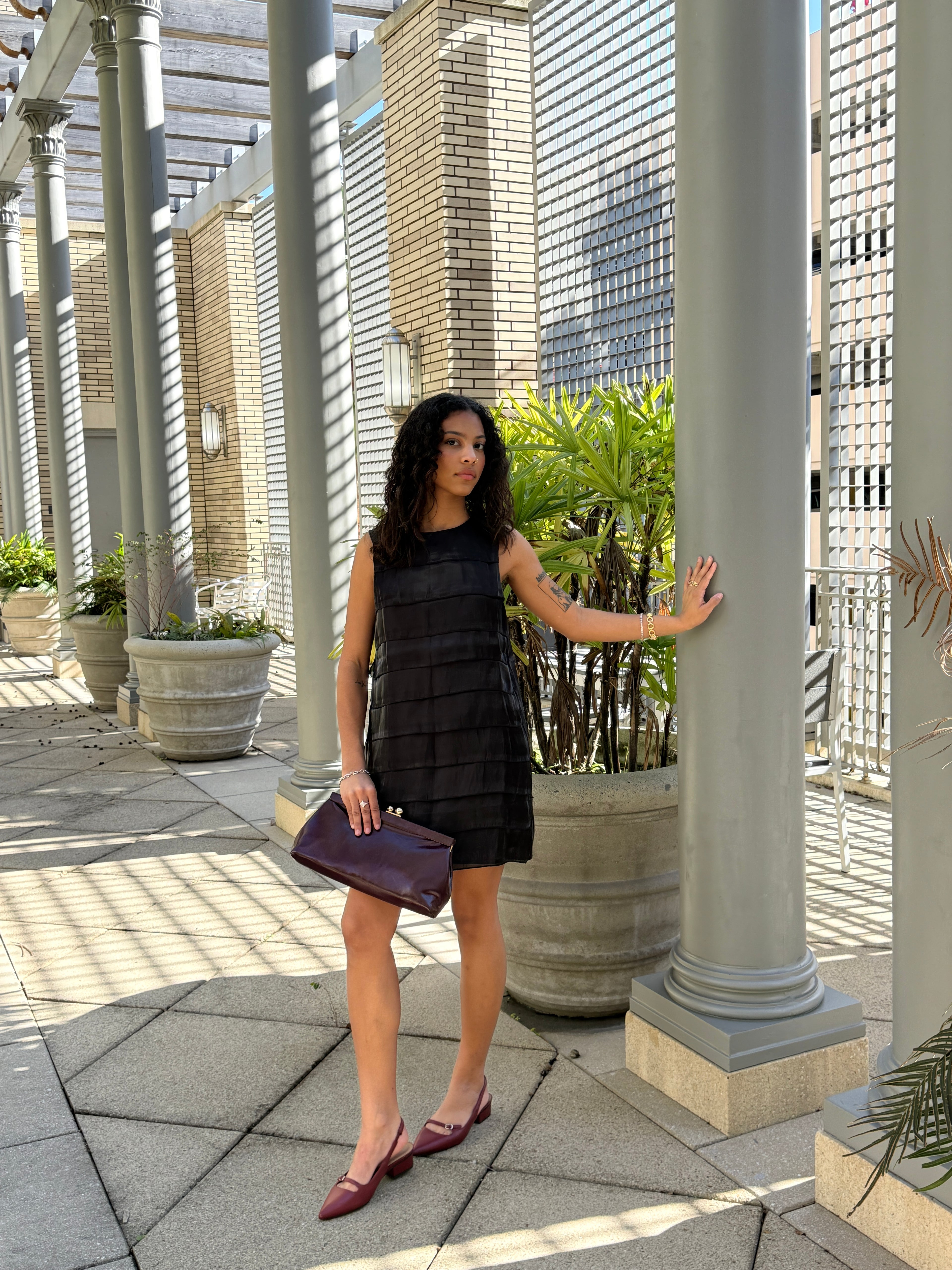 sheen black dress Demi Black Metallic Sheen Layered Tank Mini Dress