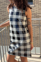FRNCH Carra Black Gingham Sequin Tank Mini Dress