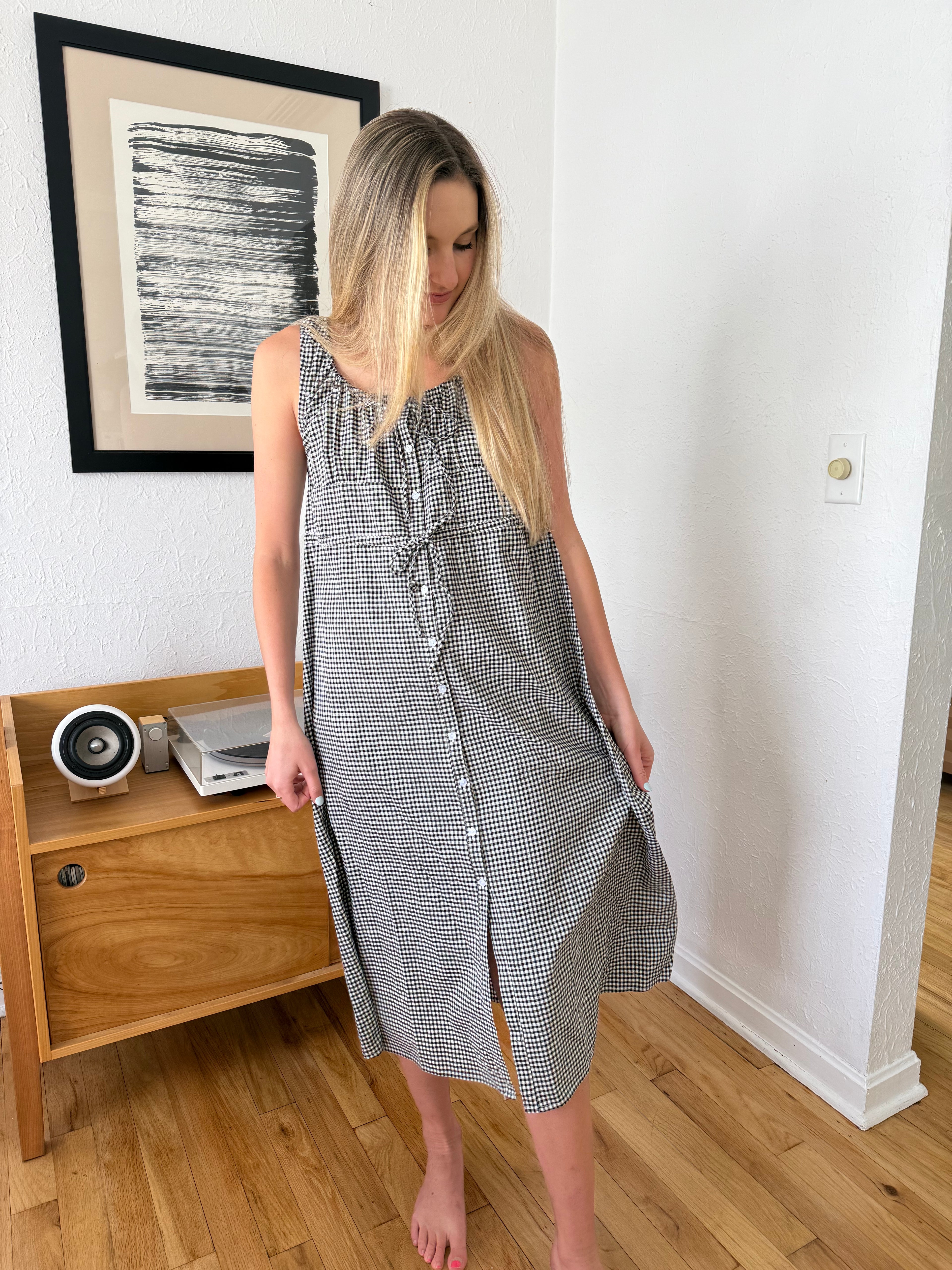 Things Between Giselle Gingham Buttoned Tank Midi Dress (Black)