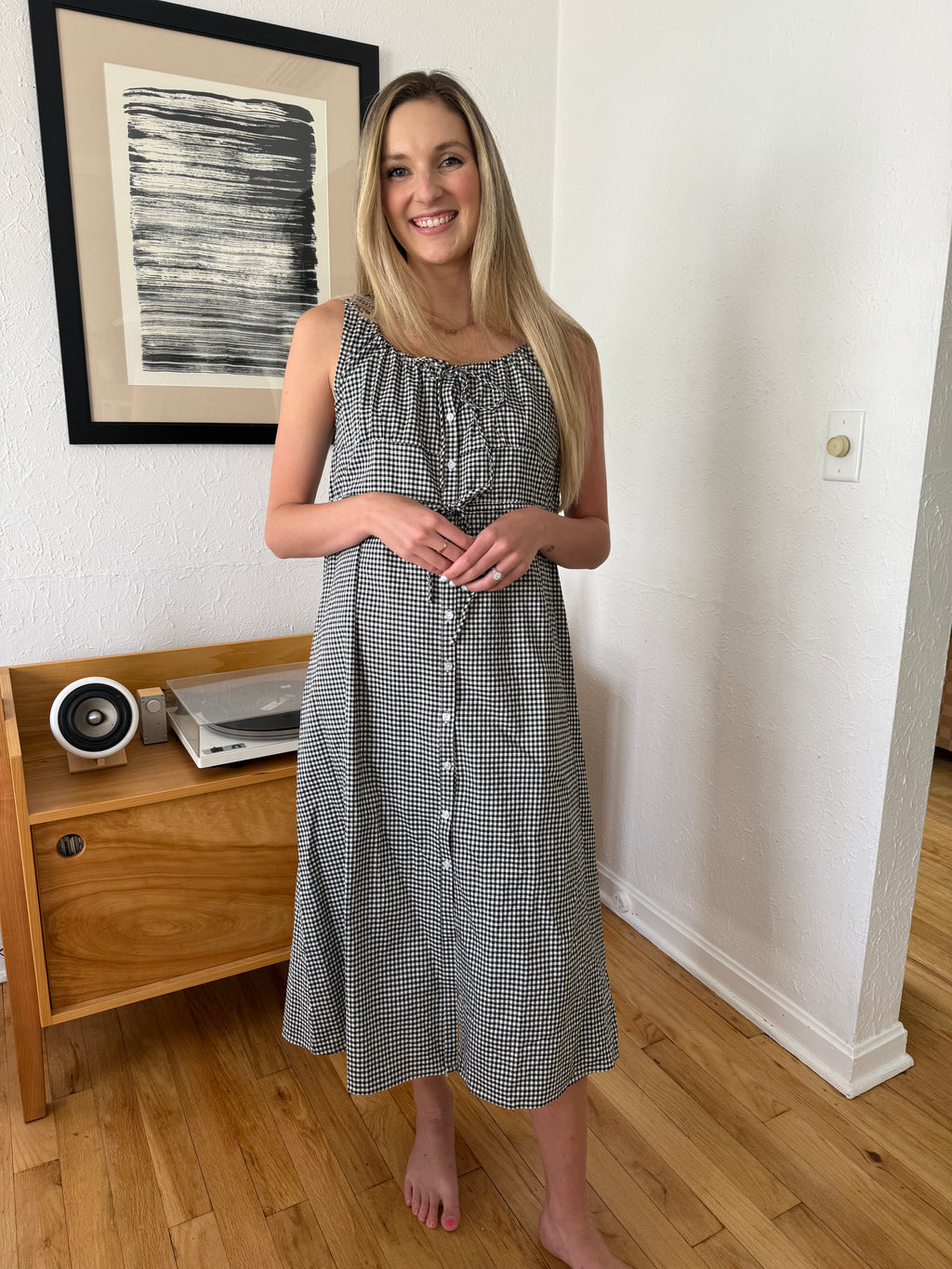 Things Between Giselle Gingham Buttoned Tank Midi Dress (Black)