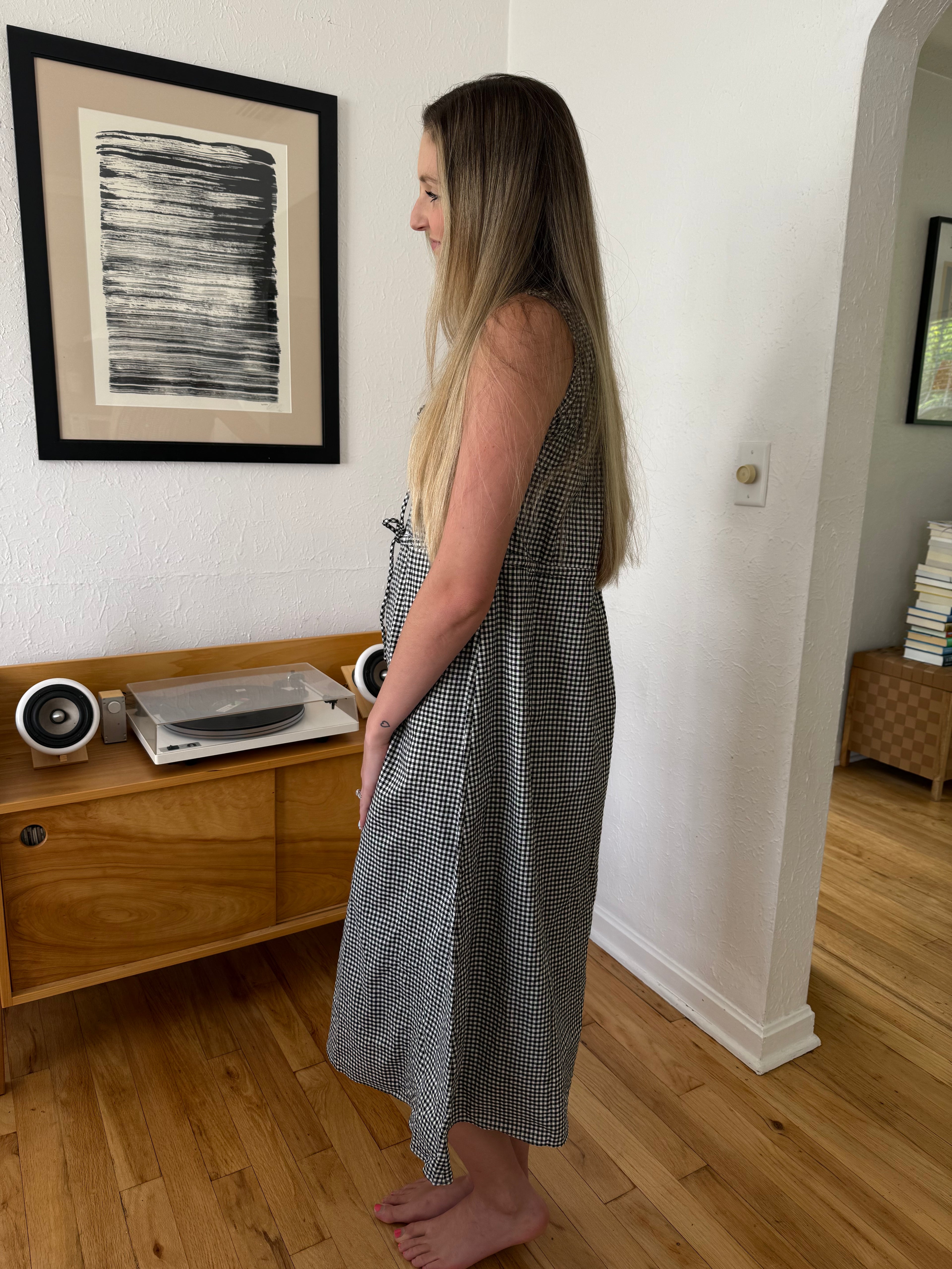 Things Between Giselle Gingham Buttoned Tank Midi Dress (Black)