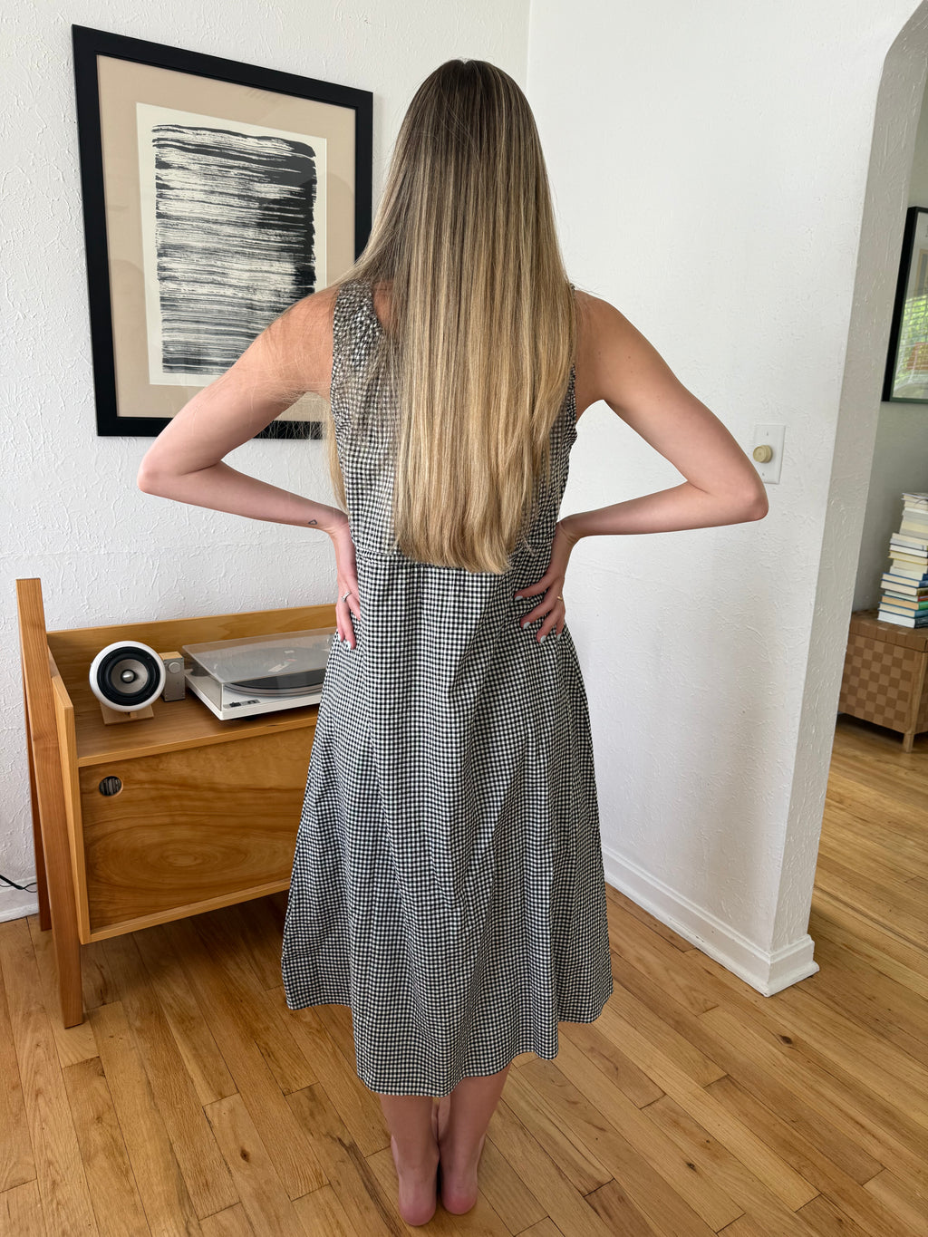 Things Between Giselle Gingham Buttoned Tank Midi Dress (Black)