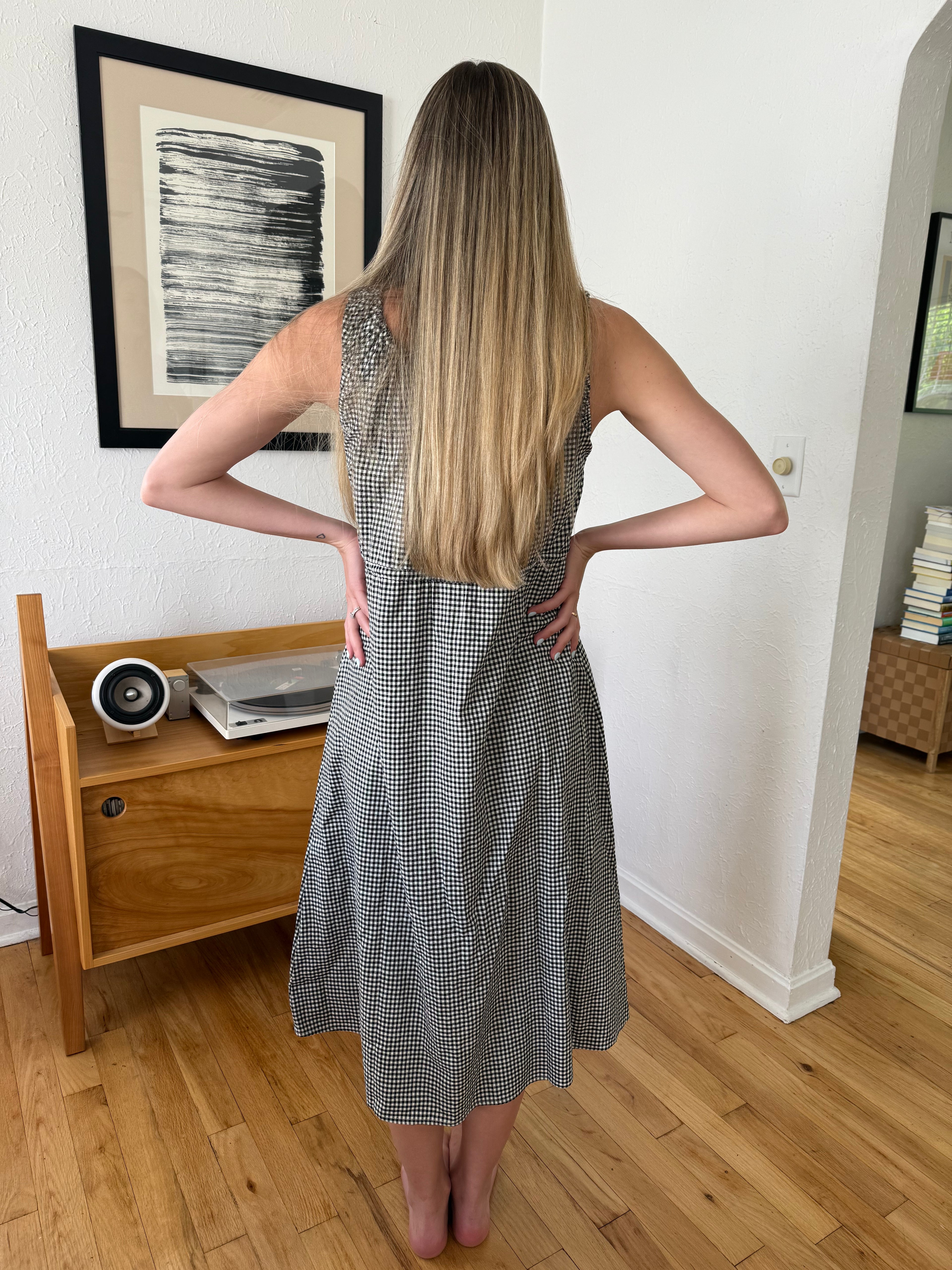 Things Between Giselle Gingham Buttoned Tank Midi Dress (Black)