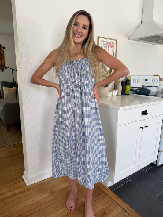 Things Between Giselle Gingham Buttoned Tank Midi Dress (Blue)
