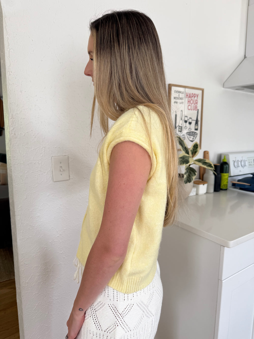 Things Between Piper Knit Short Sleeve Buttoned Top (Butter)