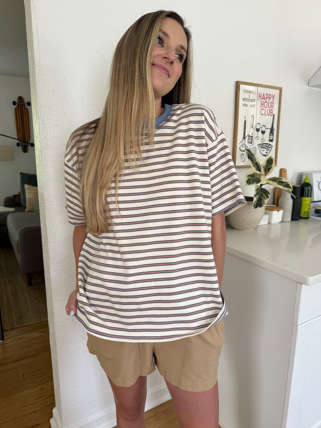 Things Between Gia Striped Oversized Cotton T-Shirt (Cream)