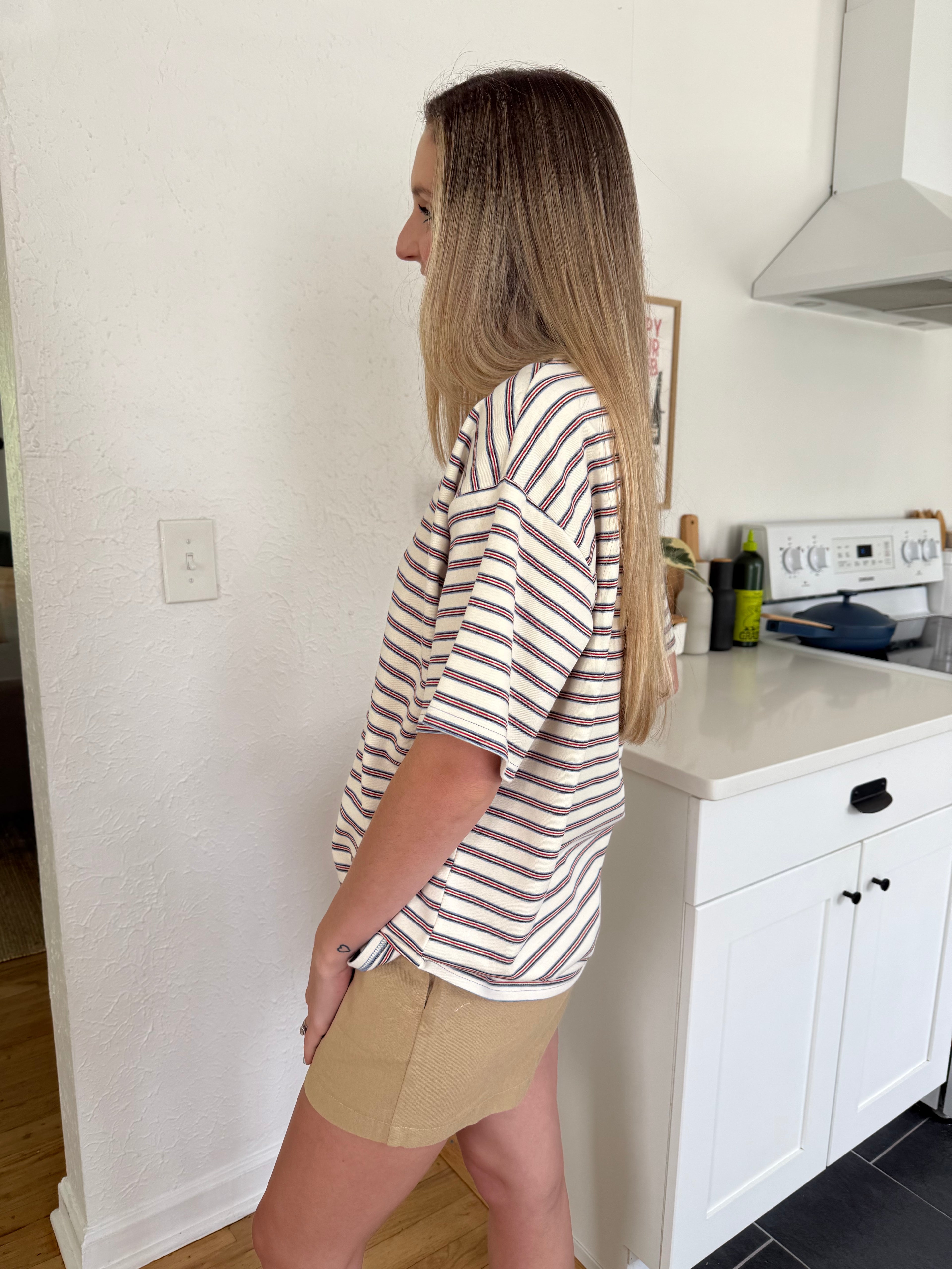 Things Between Gia Striped Oversized Cotton T-Shirt (Cream)