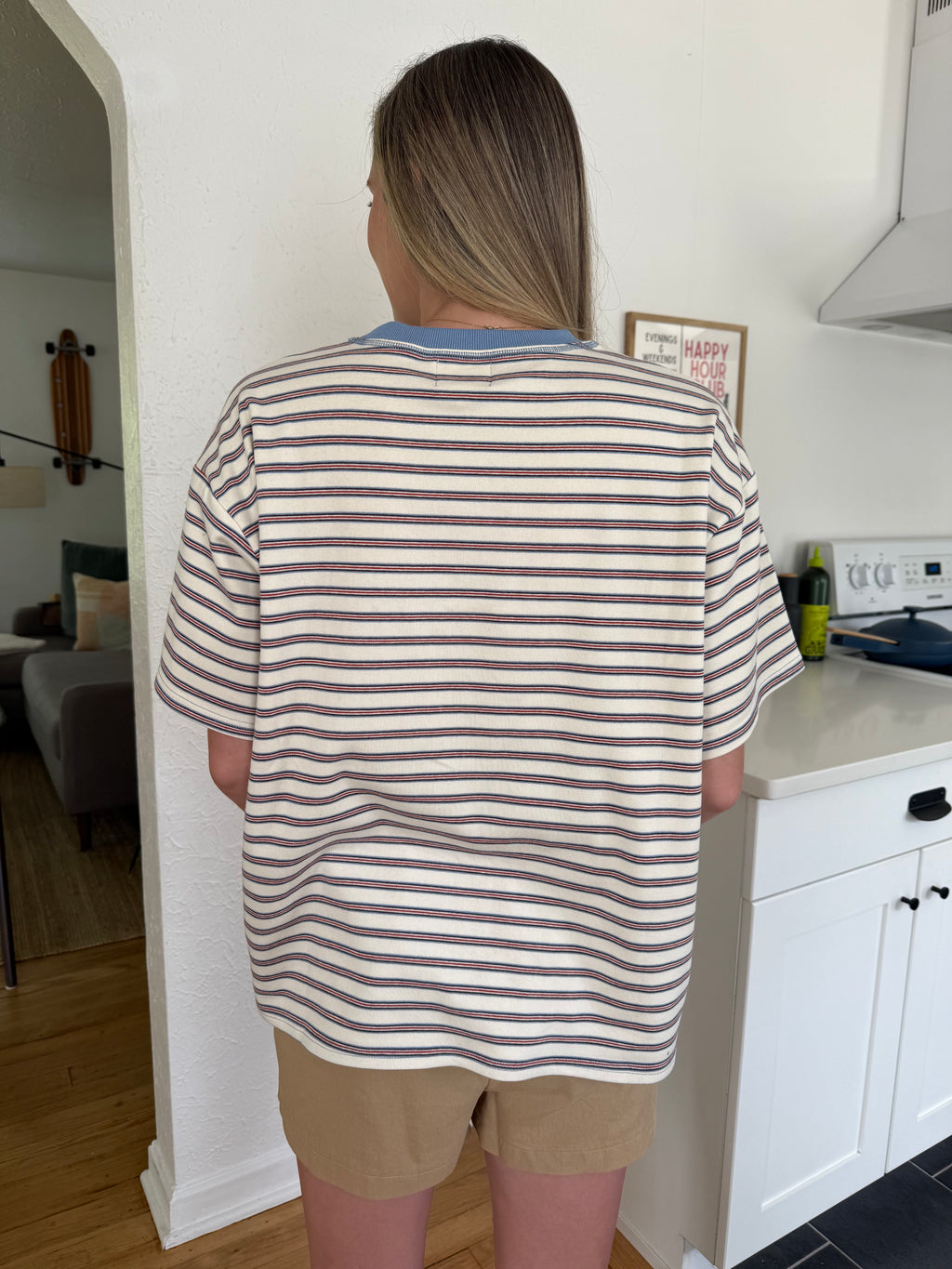 Things Between Gia Striped Oversized Cotton T-Shirt (Cream)