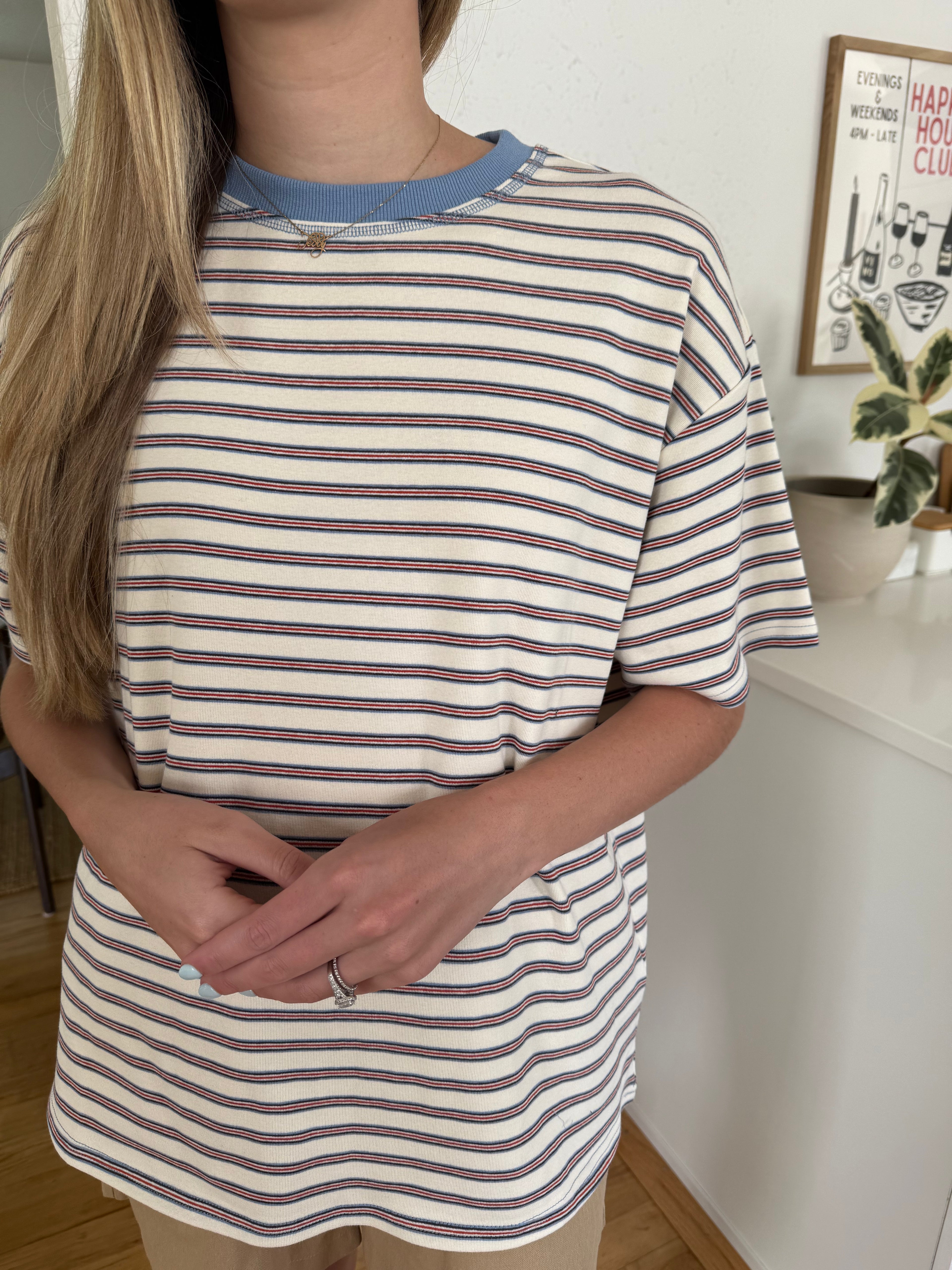 Things Between Gia Striped Oversized Cotton T-Shirt (Cream)