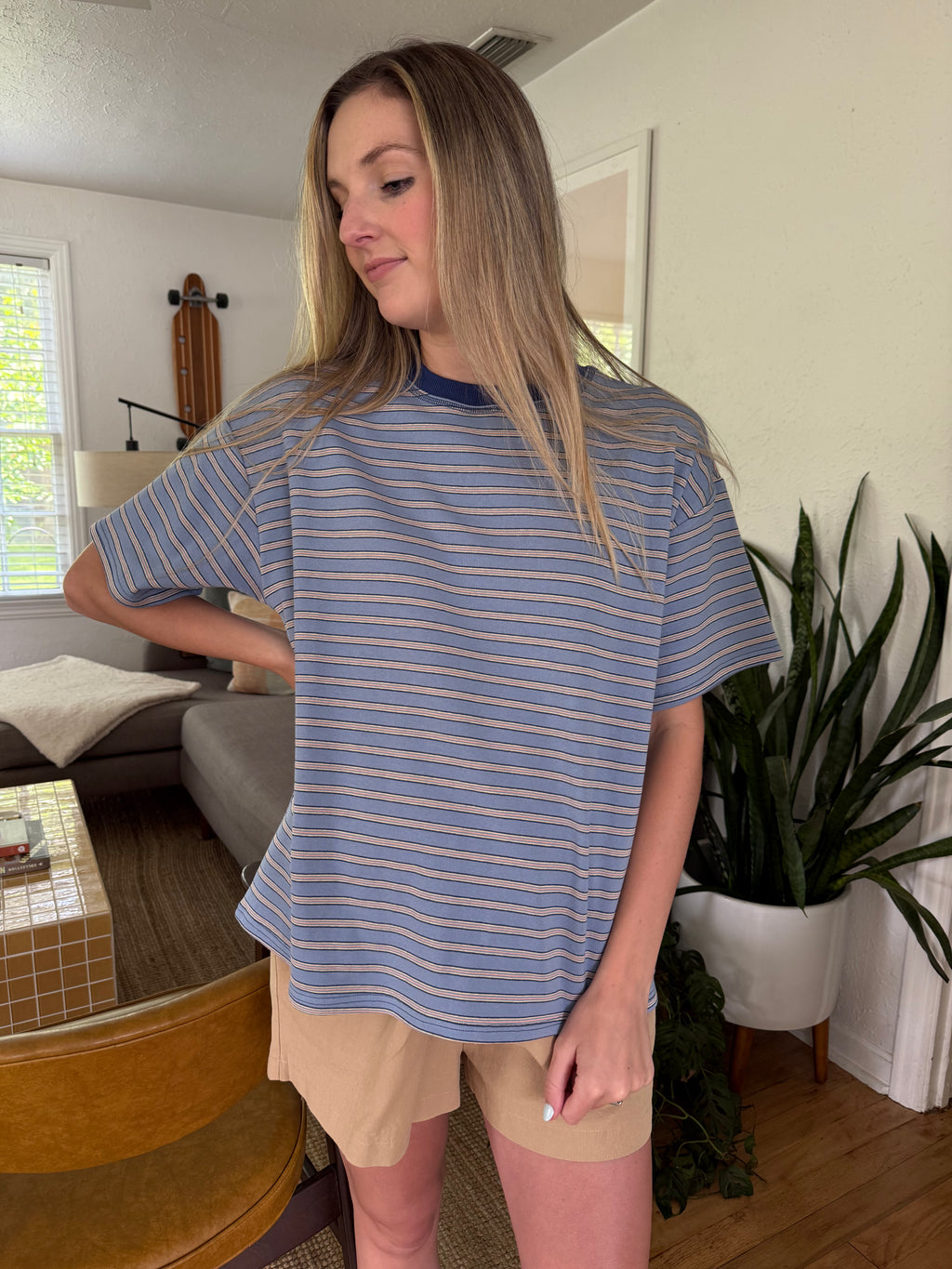 Things Between Gia Striped Oversized Cotton T-Shirt (Blue) L