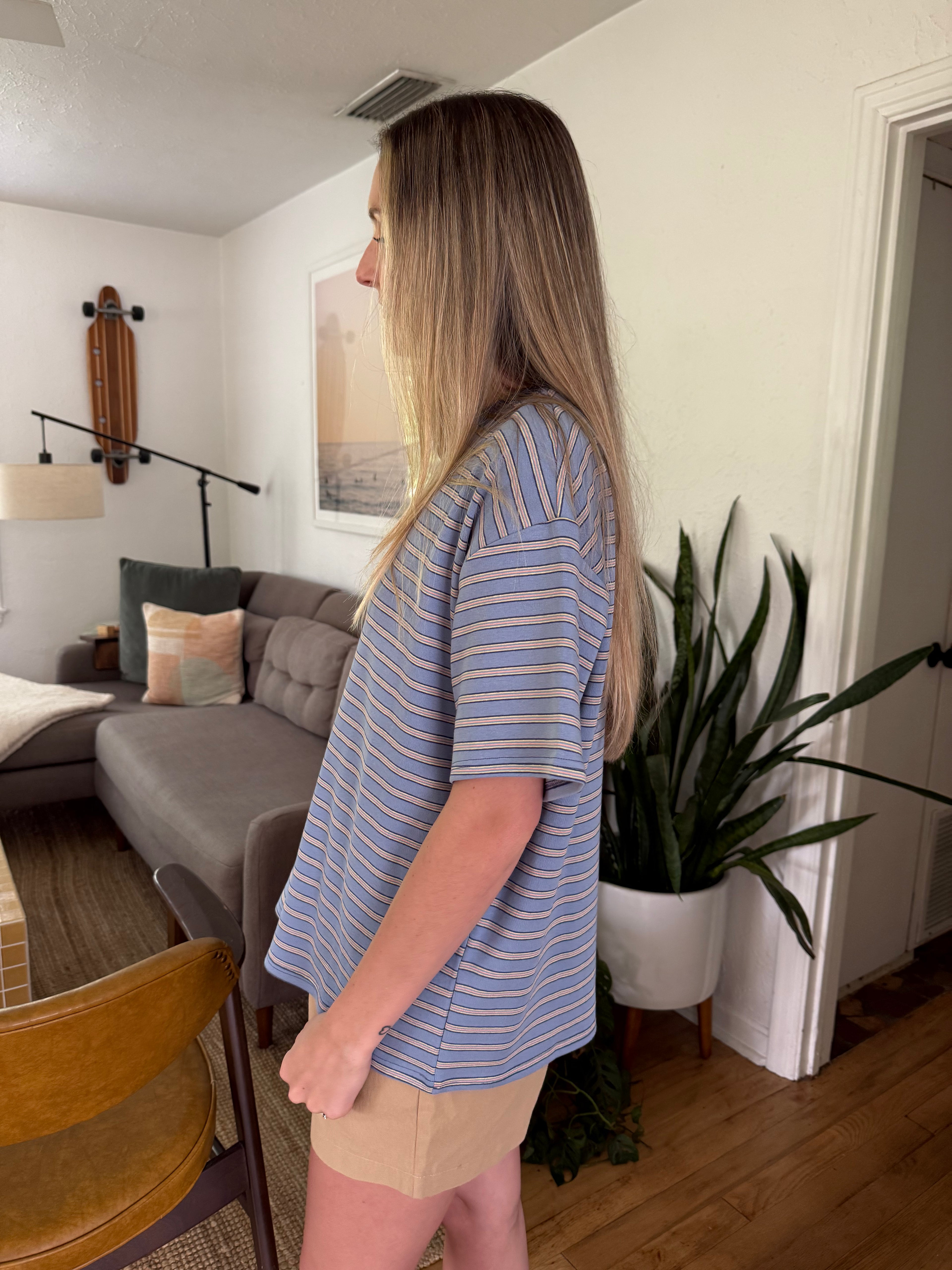 Things Between Gia Striped Oversized Cotton T-Shirt (Blue) L