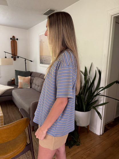 Things Between Gia Striped Oversized Cotton T-Shirt (Blue)