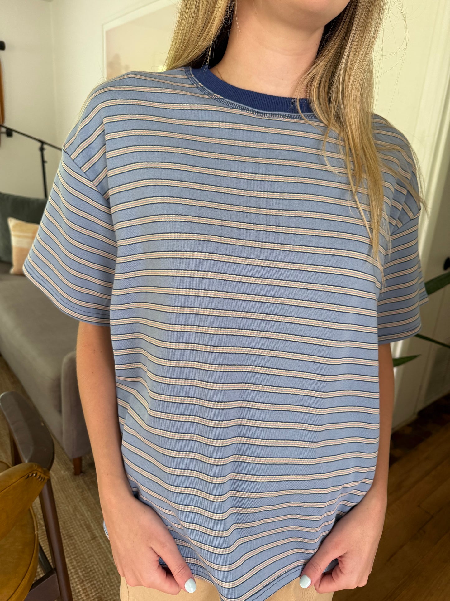 Things Between Gia Striped Oversized Cotton T-Shirt (Blue)