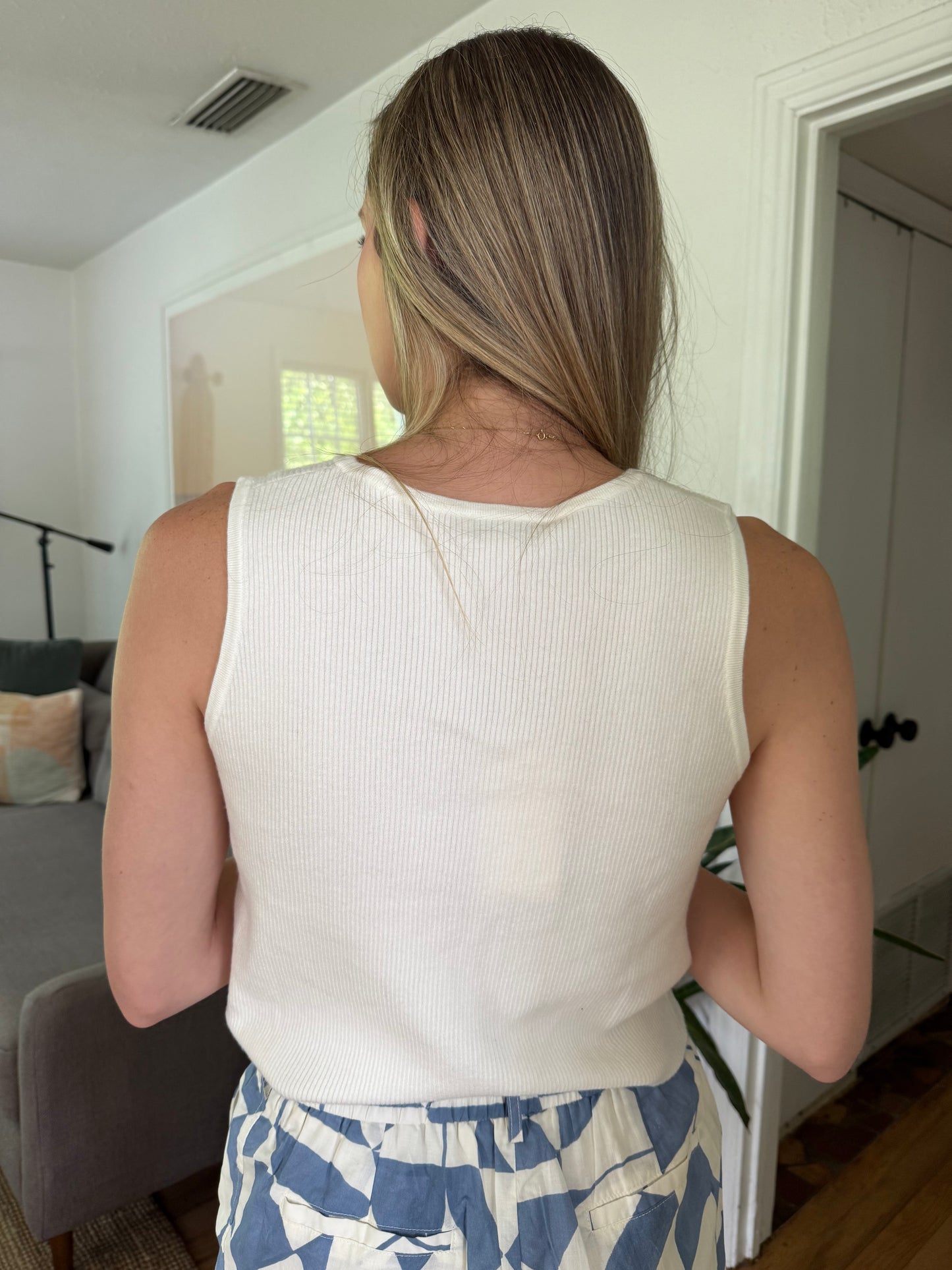 FRNCH Maurane Knit Buttoned Tank Top (White)