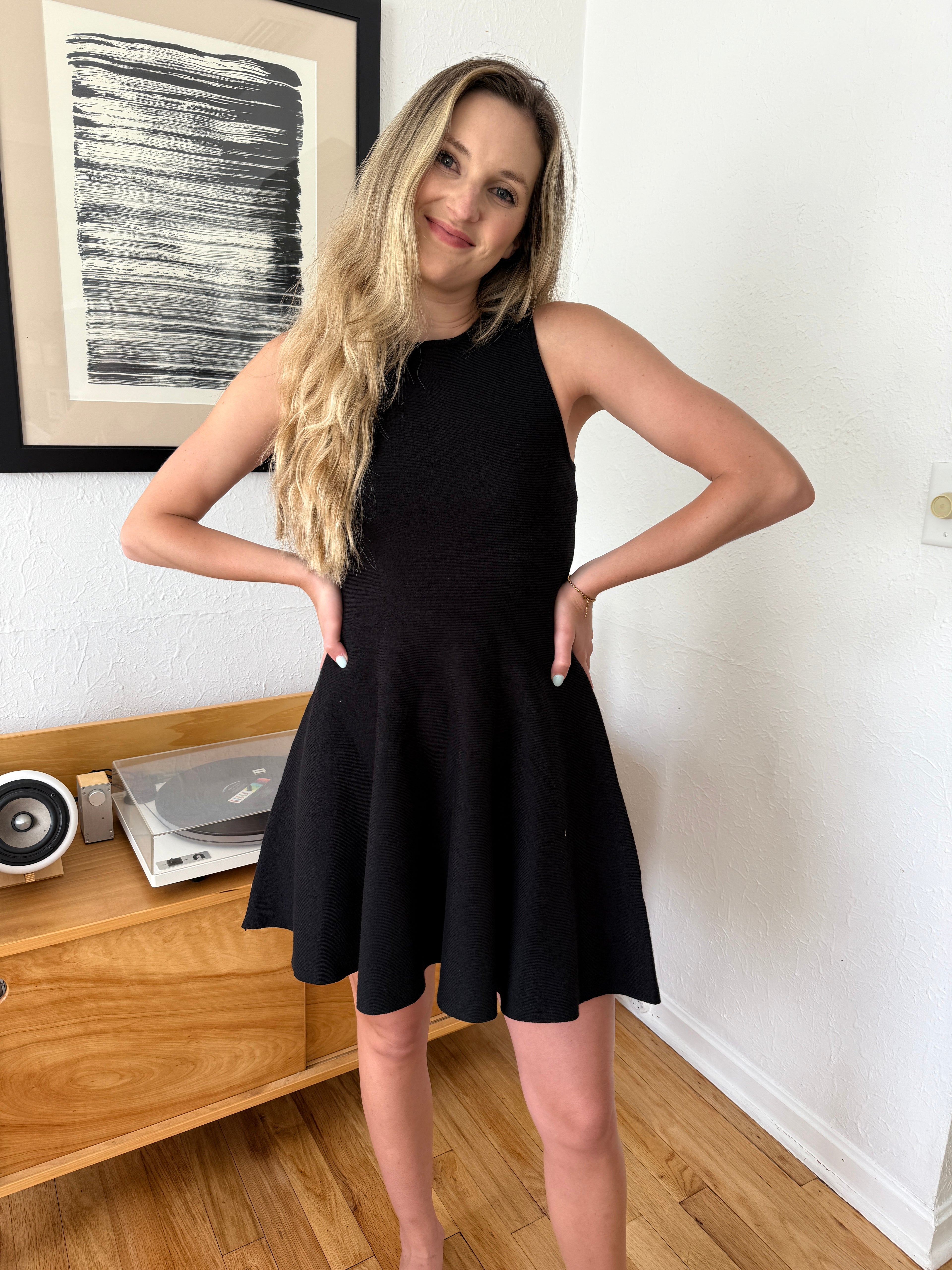 Hailey Black Ribbed Knit Fit Flare Tank Mini Dress