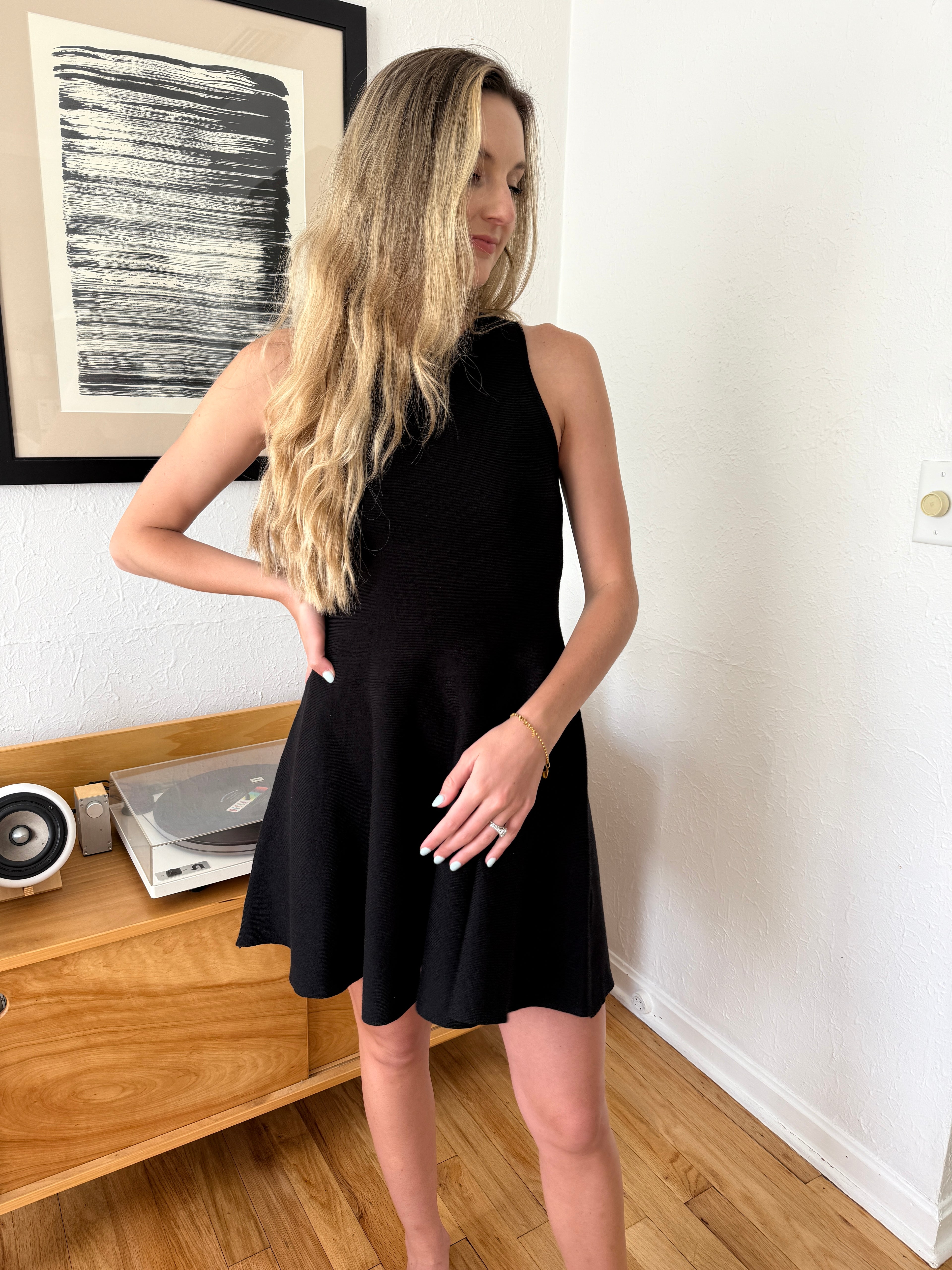 Hailey Black Ribbed Knit Fit Flare Tank Mini Dress