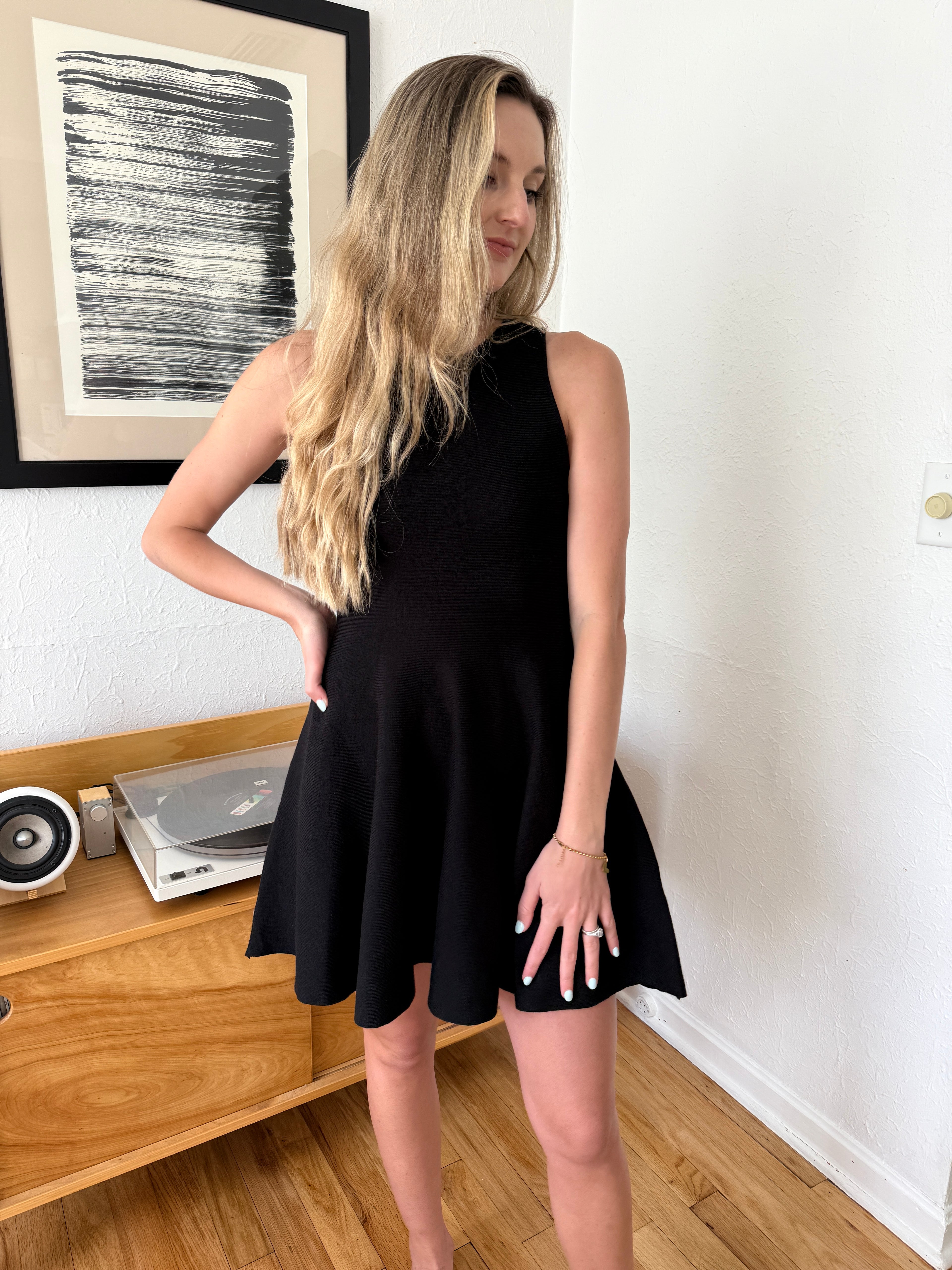 Hailey Black Ribbed Knit Fit Flare Tank Mini Dress