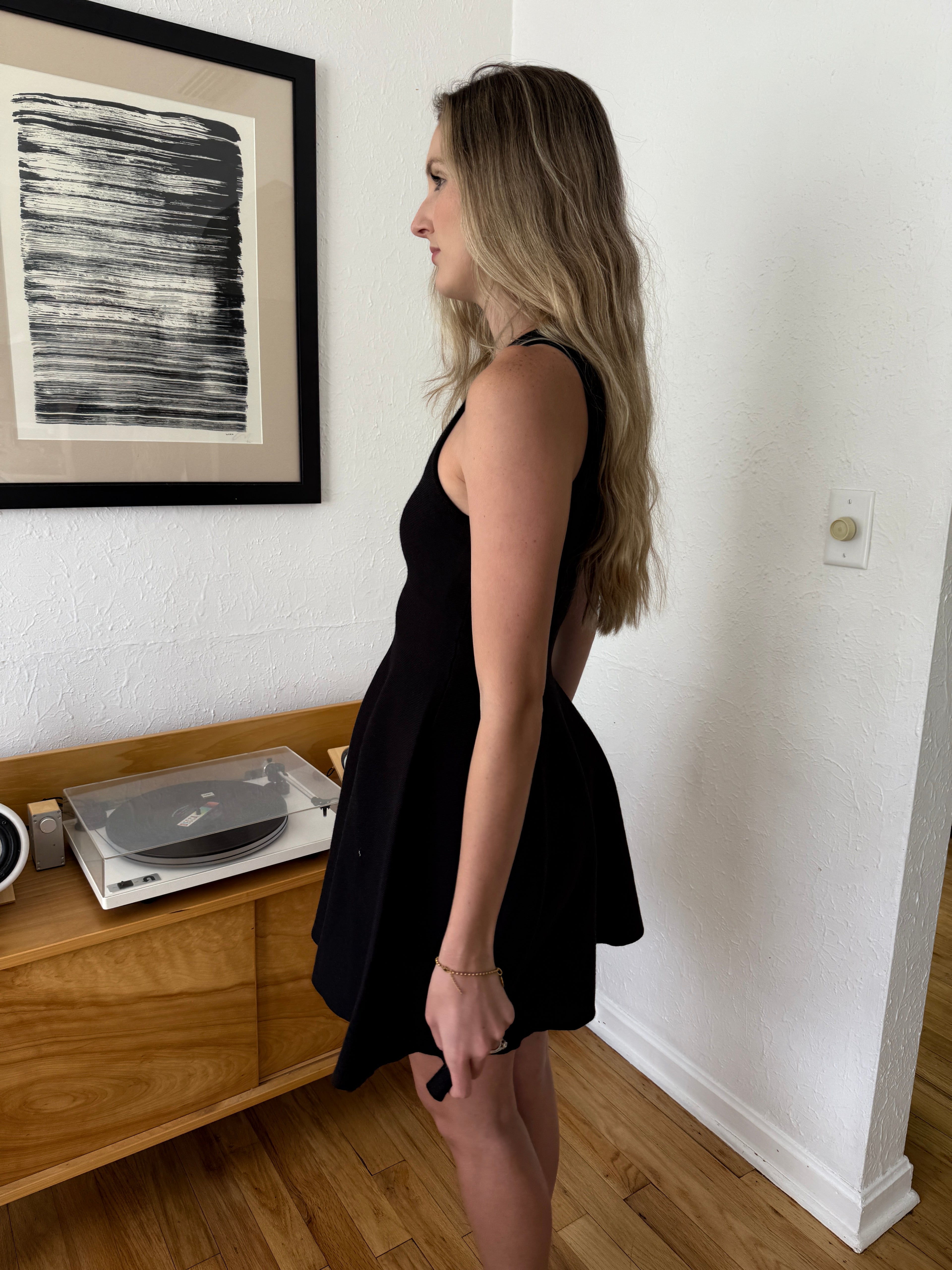 Hailey Black Ribbed Knit Fit Flare Tank Mini Dress