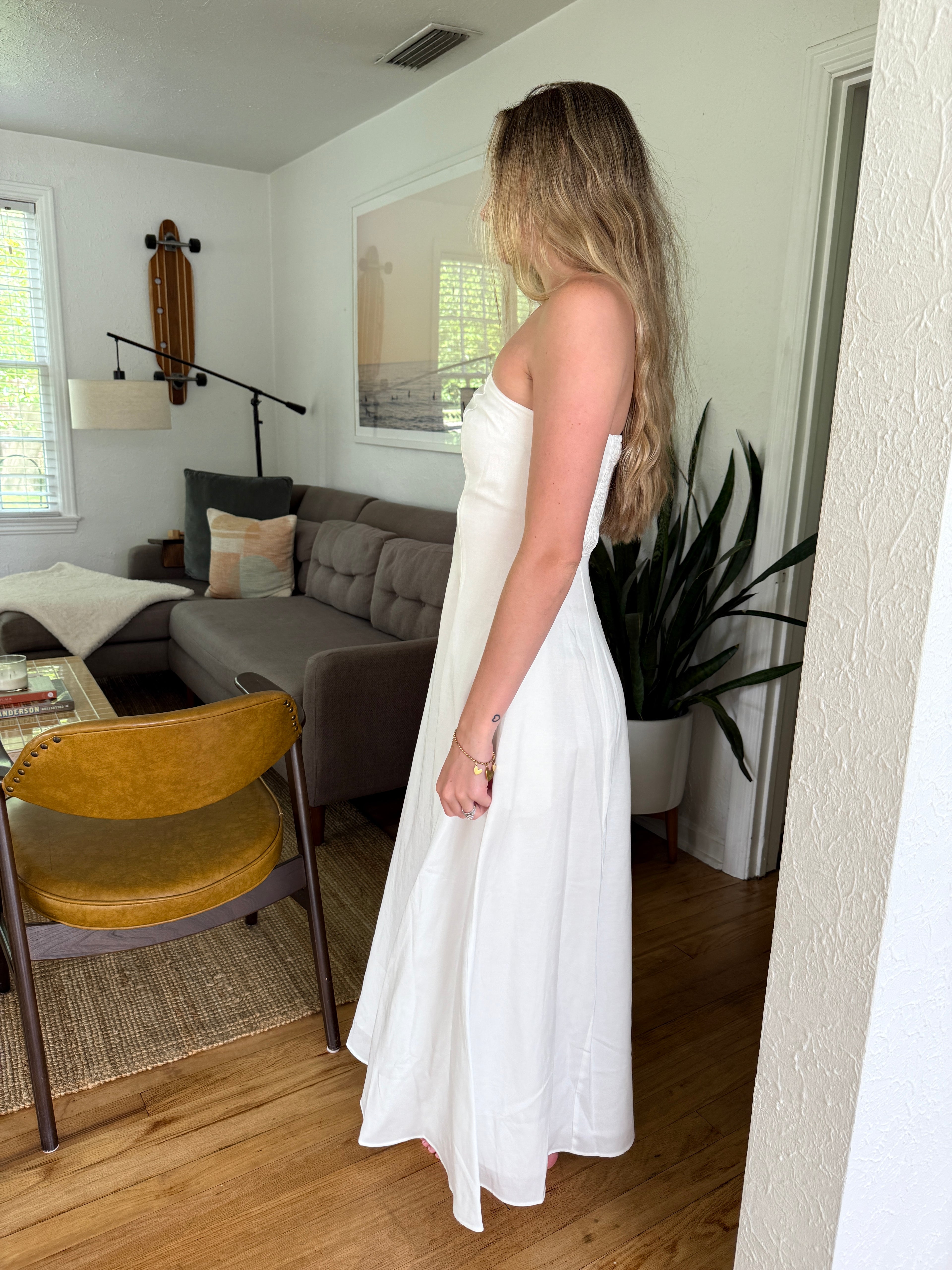 Sofie the Label Harper White Linen Strapless Midi Dress - XS / White Sofie the Label Harper White Linen Strapless Midi Dress - XS / White