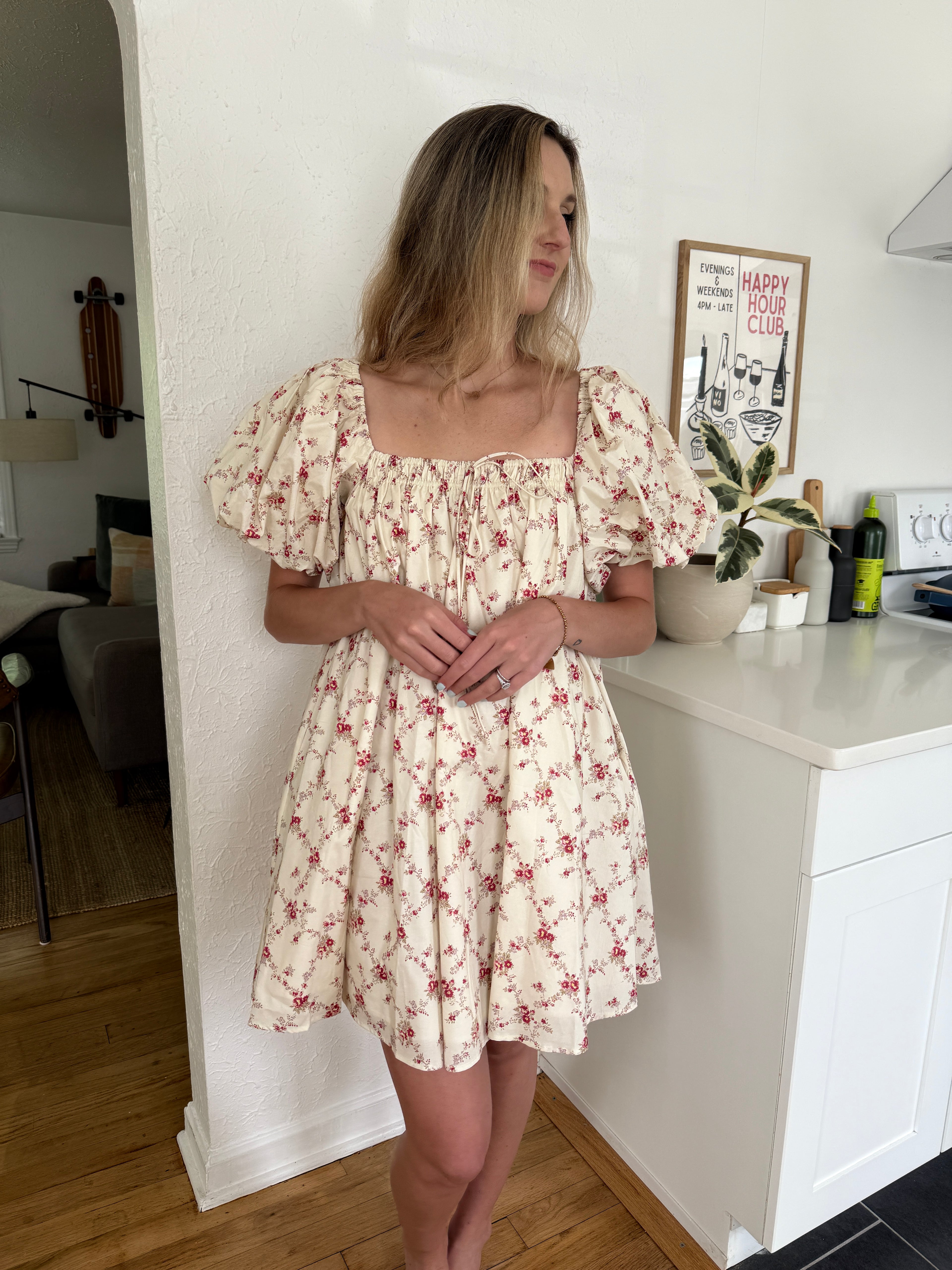 Sofie the Label Harriet Red Floral Babydoll Mini Dress