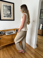 Harlow Beige Textured Pleated Trouser Pants