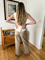 Harlow Beige Textured Pleated Trouser Pants