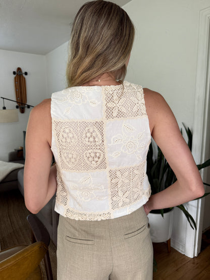 Sofie the Label Teagan Crochet Tank Tie Top (Ivory)