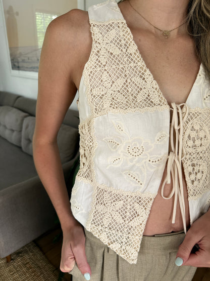 Sofie the Label Teagan Crochet Tank Tie Top (Ivory)