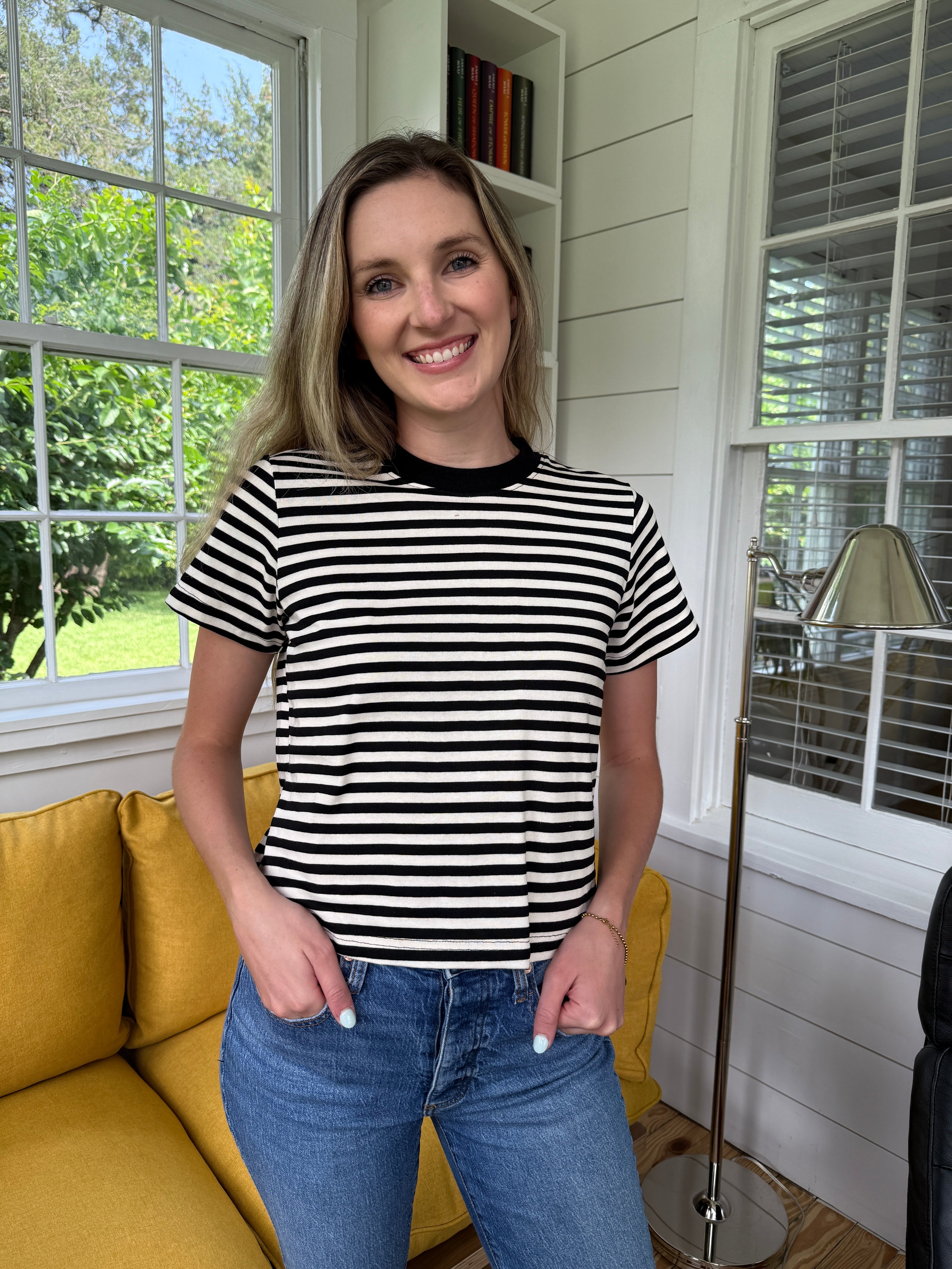 Hunter Striped Cotton Basic T-Shirt (Black)