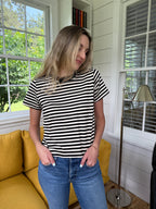 Hunter Striped Cotton Basic T-Shirt (Black)