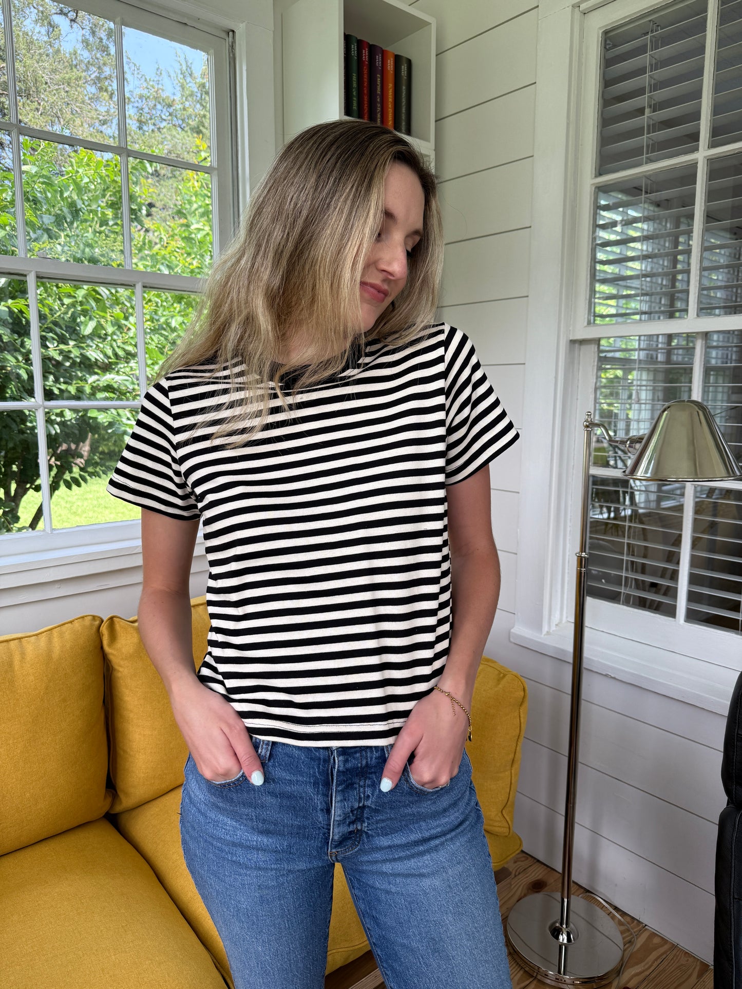 Hunter Striped Cotton Basic T-Shirt (Black)