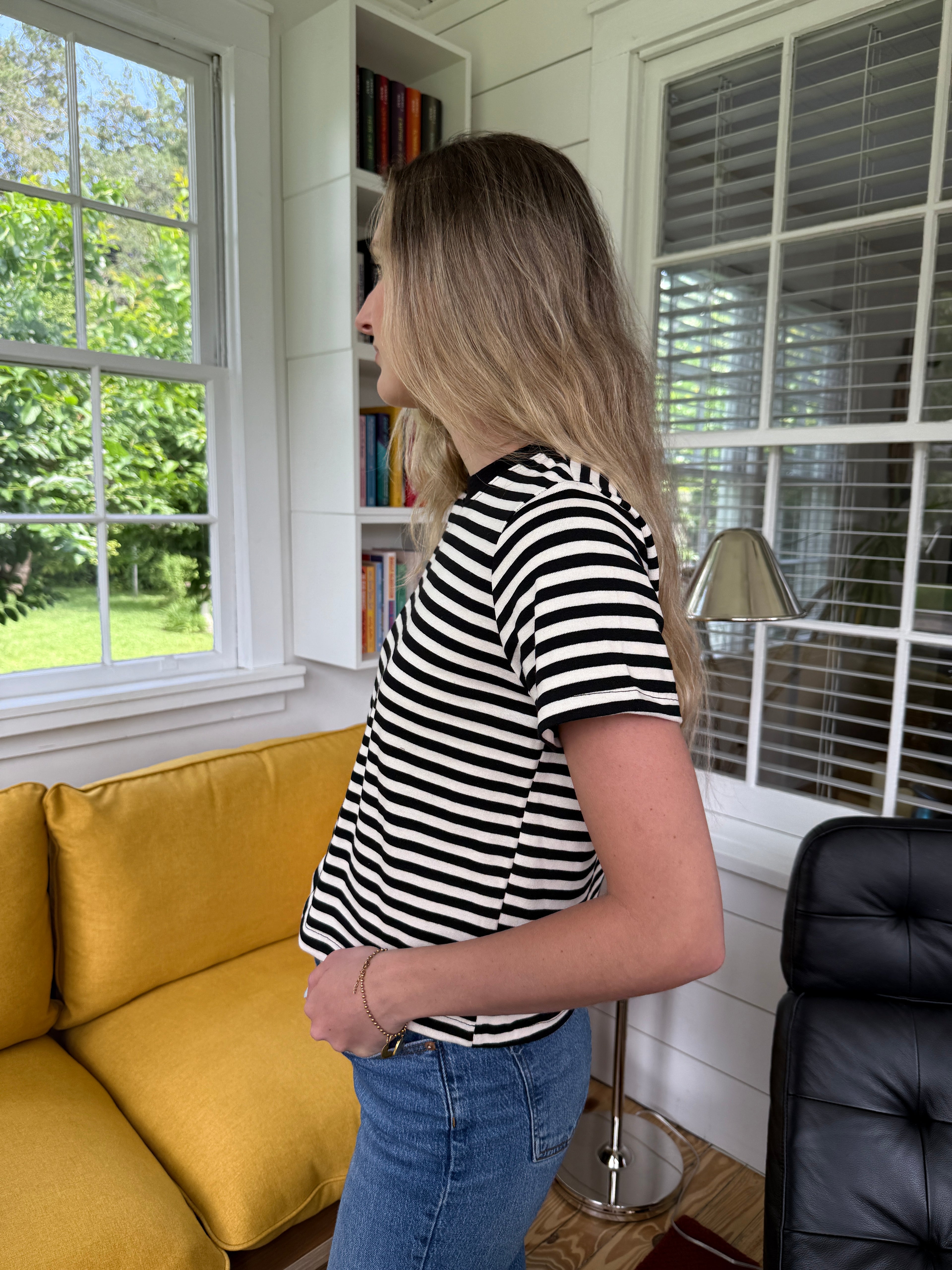 Hunter Striped Cotton Basic T-Shirt (Black)