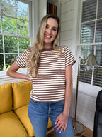 Hunter Striped Cotton Basic T-Shirt (Brown)