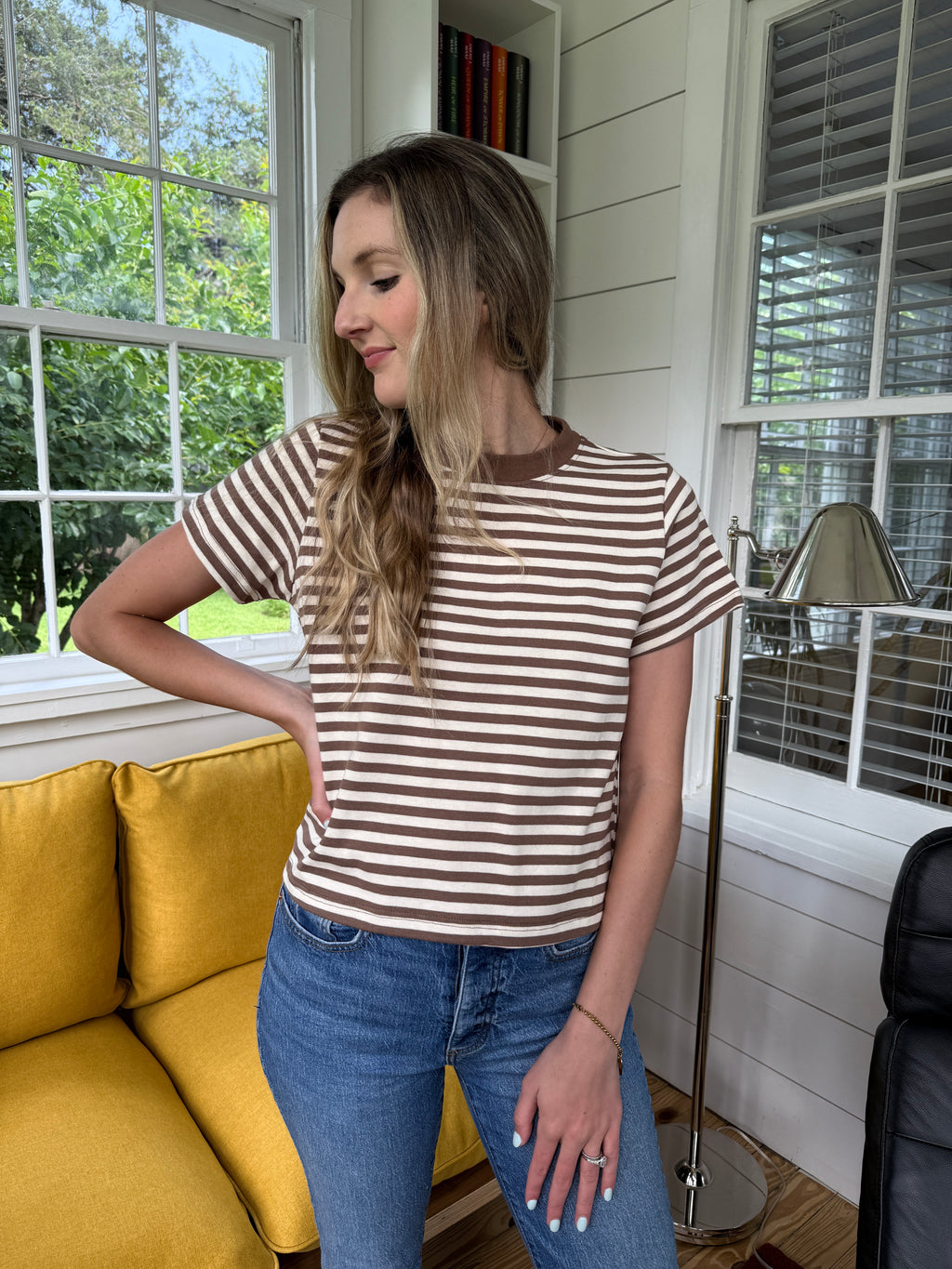 Hunter Striped Cotton Basic T-Shirt (Brown)